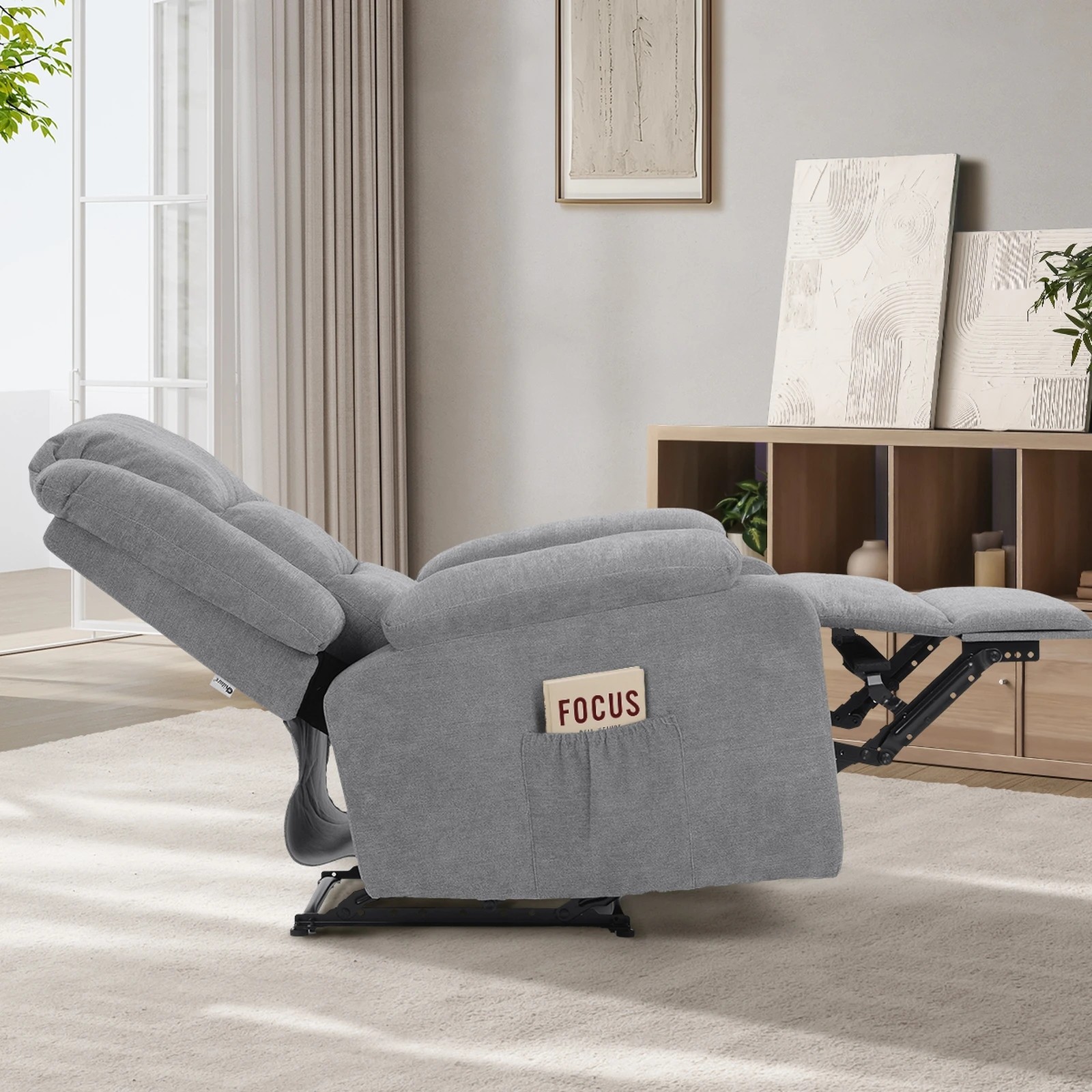 3 Oikiture Recliner Chair With Side Pocket Polyester
 - Grey, 3 of 7