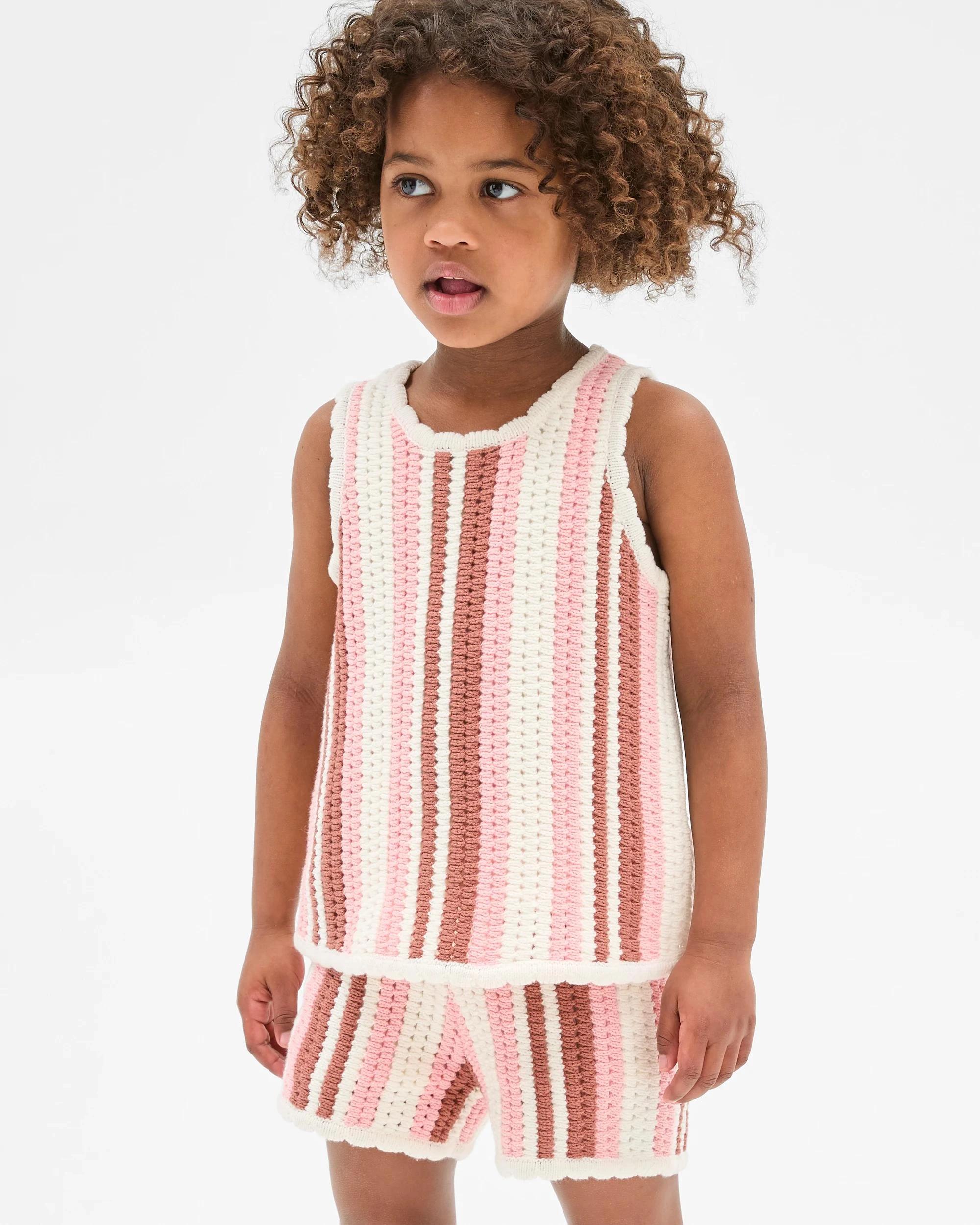 2 Target Kids Crochet Tank and Short 2 Piece Set PINK STRIPE, 2 of 7
