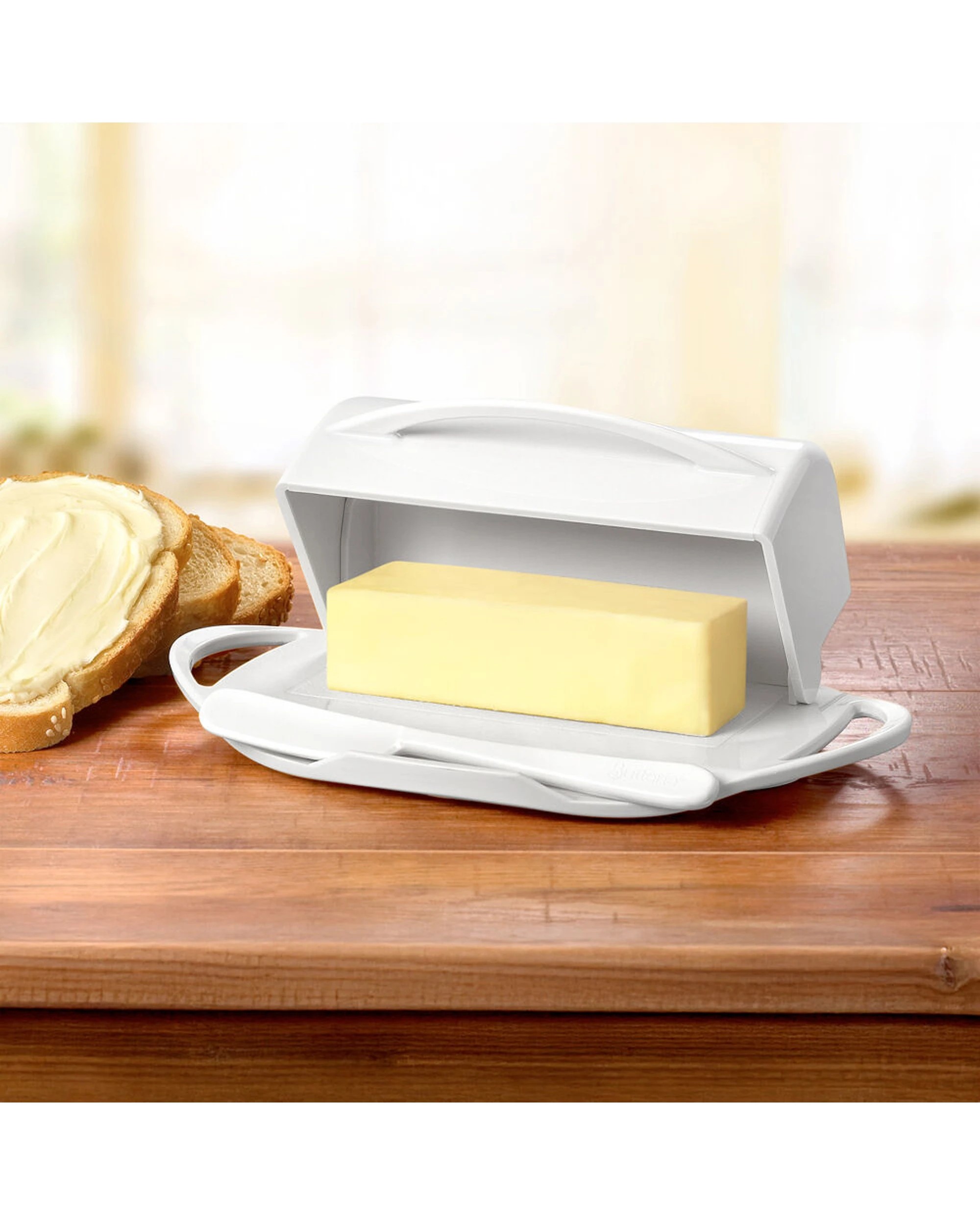4 Butterie Flip Top Plastic Butter Dish With Spreader 250g Capacity - White, 4 of 7