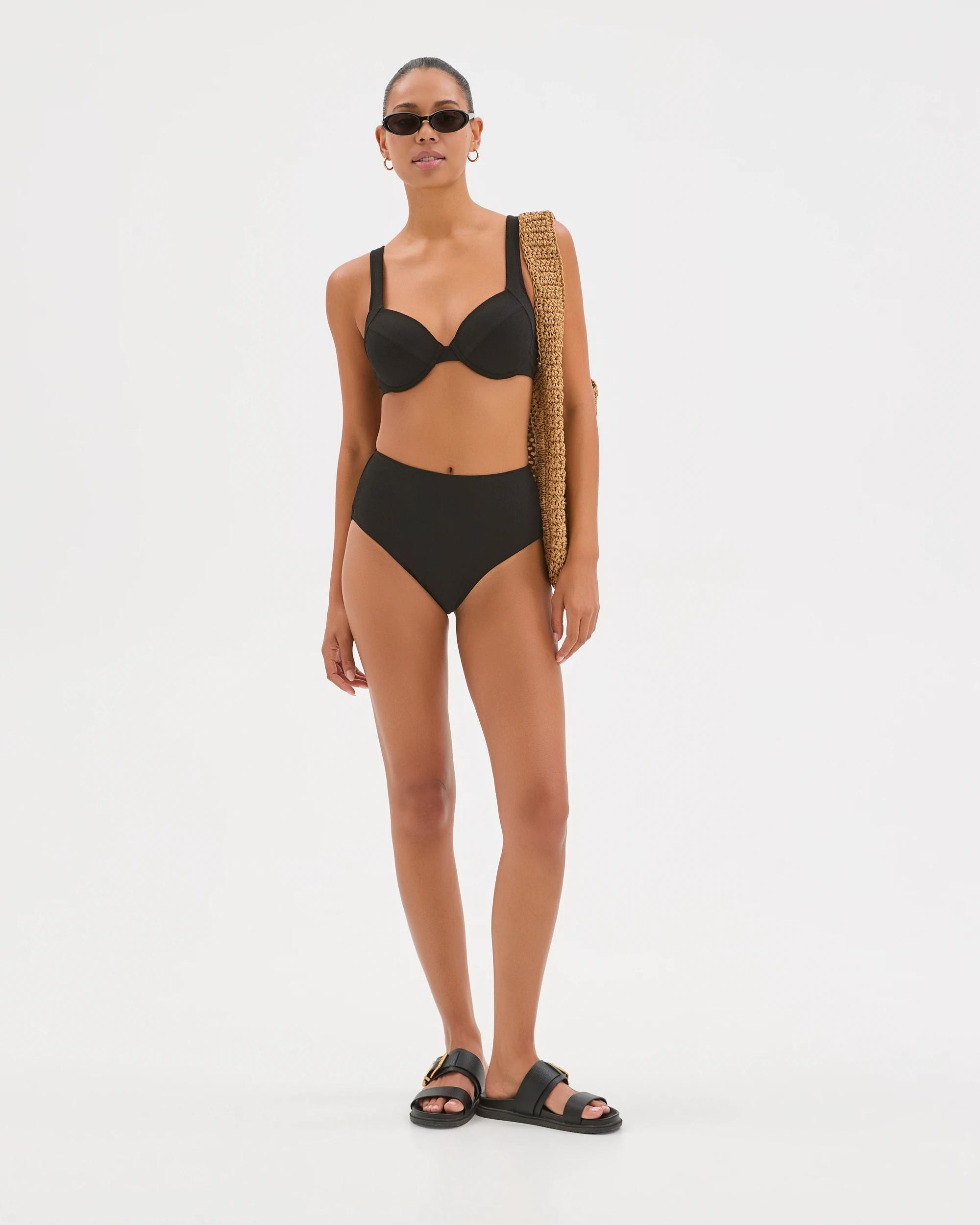 1 Target Woman Shape Your Body Resort High Waisted Soft Textured Swim Bikini Bottoms BLACK, 1 of 9