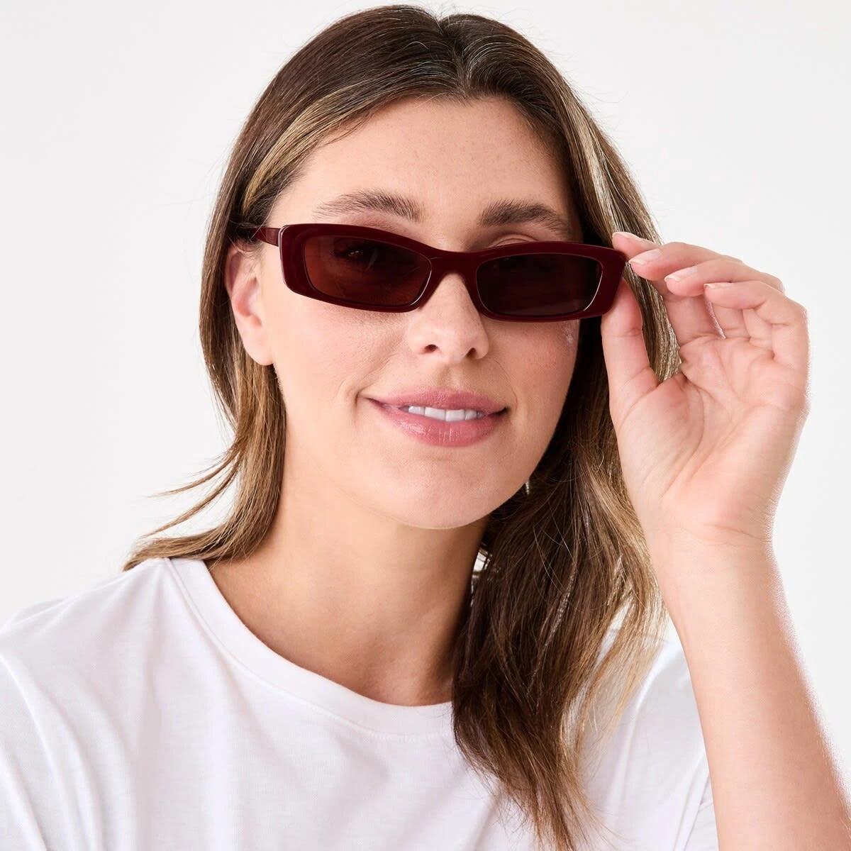 4 Womens Slim Rectangle Sunglasses BURGUNDY CHERRY, 4 of 6