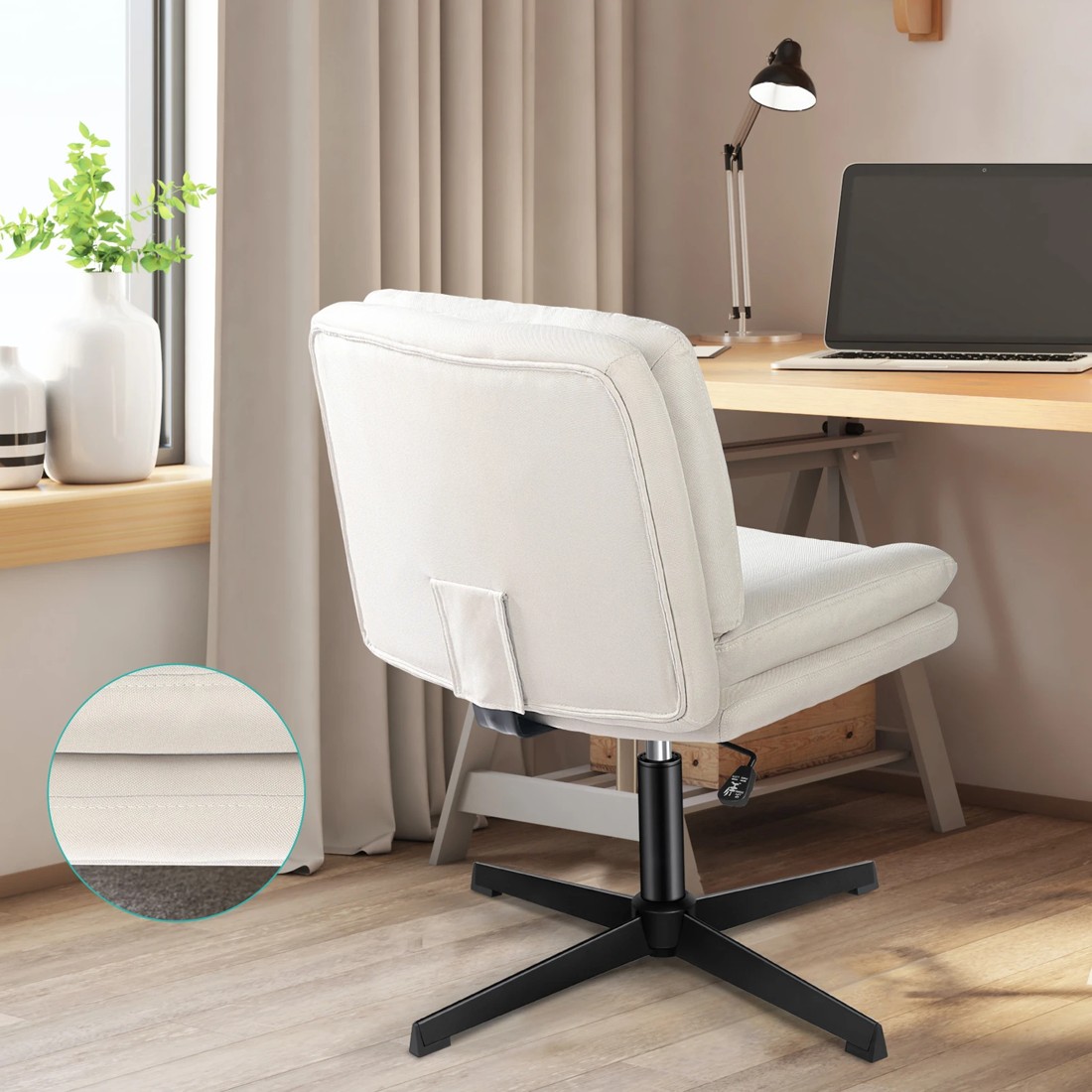 5 Alfordson Armless Office Desk Chair Mid Back Wide Seat Fabric - Beige, 5 of 7