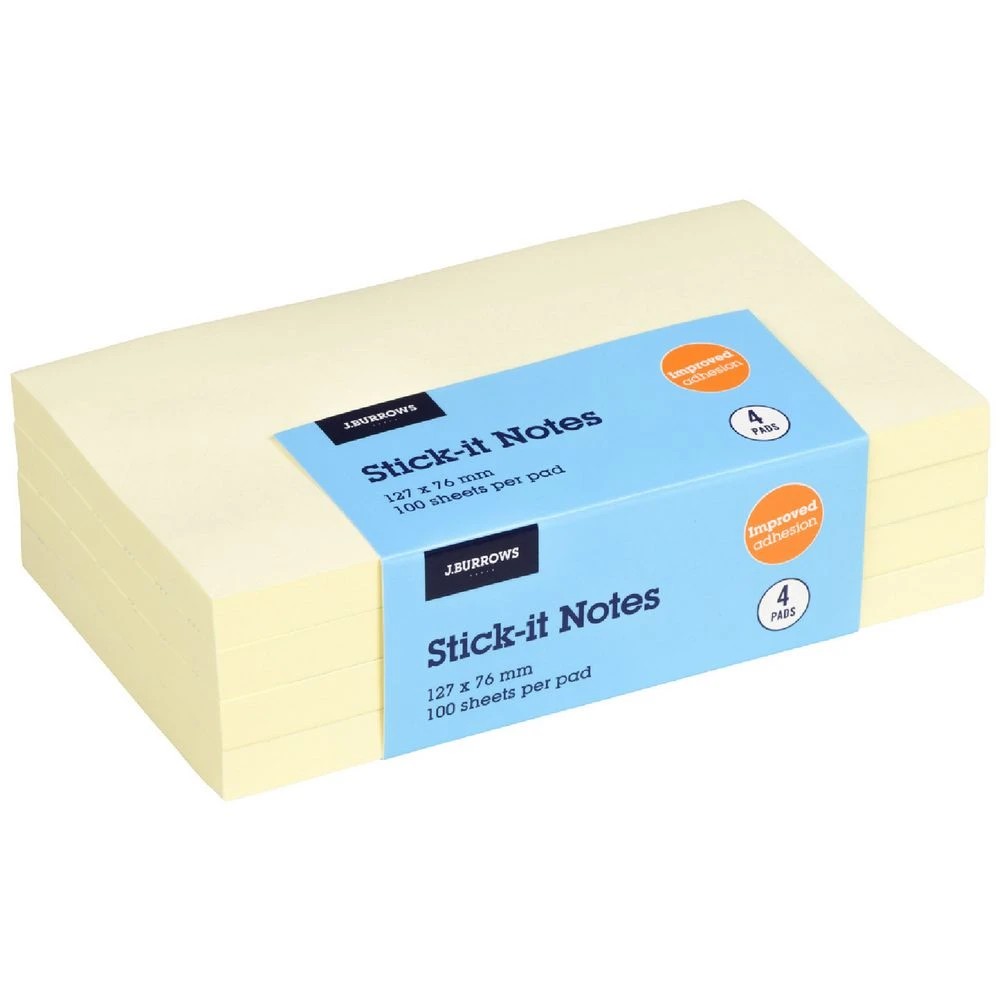 1 J.Burrows Stick-It Notes 76x127mm Yellow 4 Pack, 1 of 3