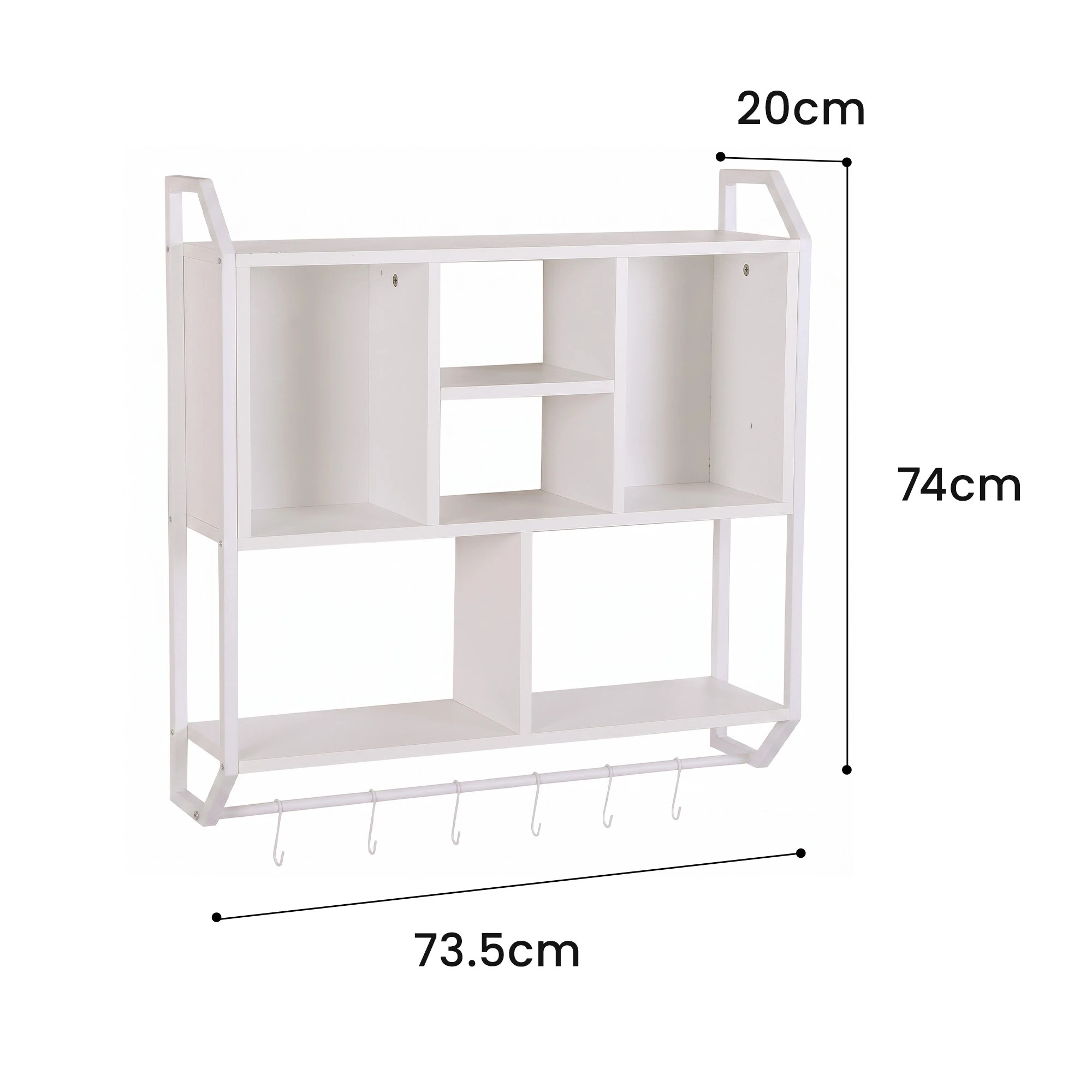3 Artiss Floating Wall Shelf 6 Hooks Wall Mounted Storage Cubby Rack 73.5x74CM - White, 3 of 8