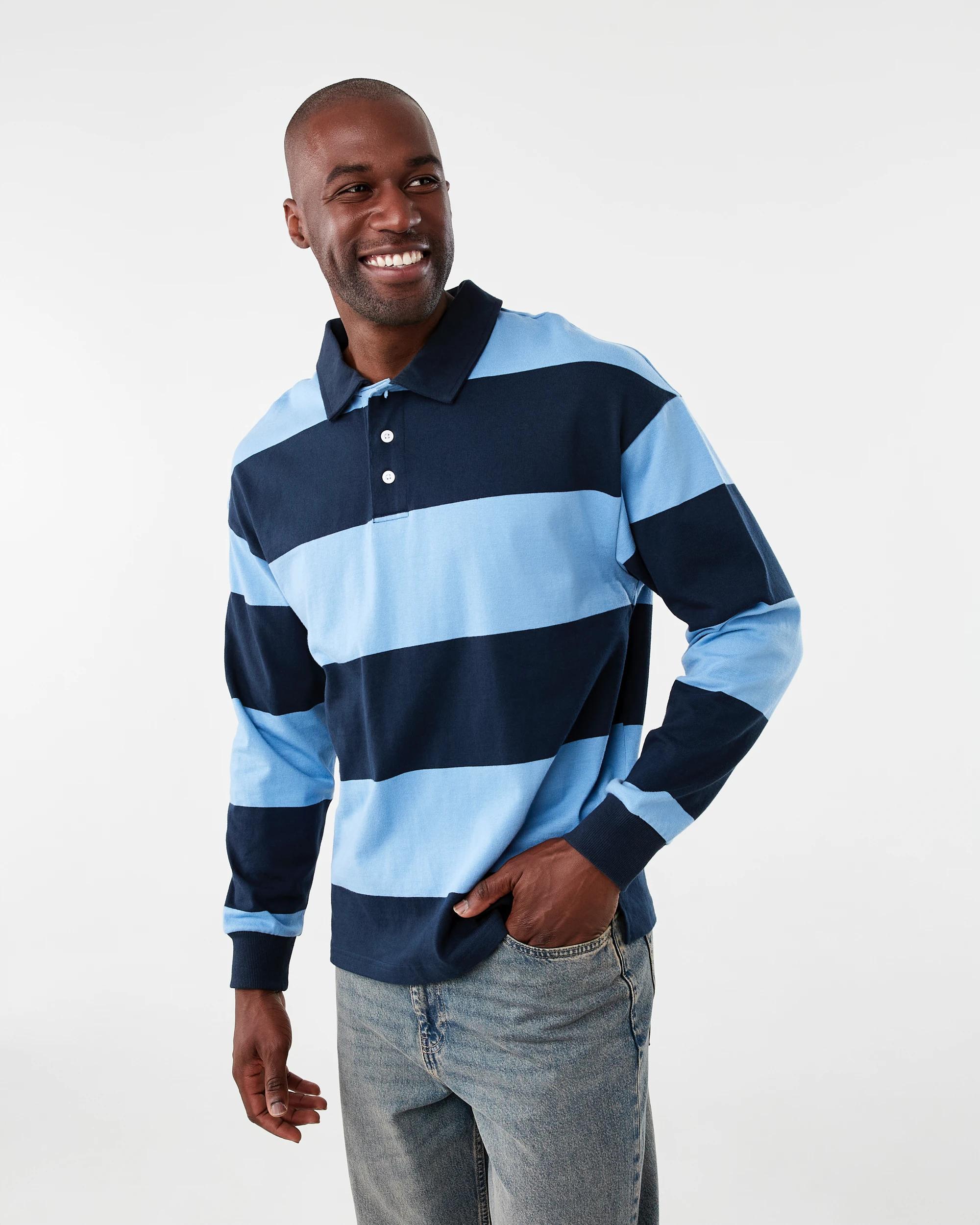 2 Long Sleeve Striped Rugby T-shirt Blu Stripe, 2 of 6