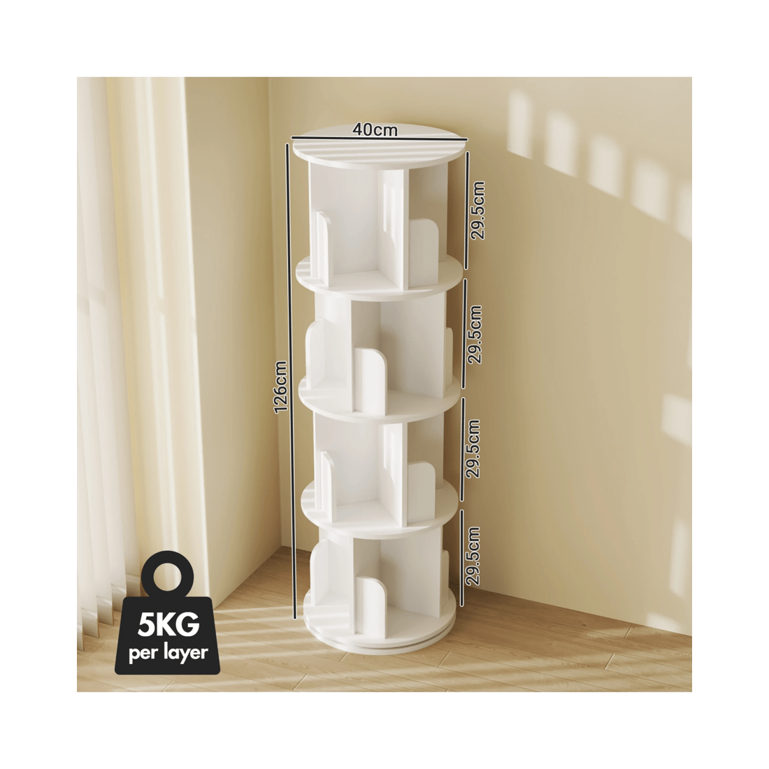 2 Advwin 4 Tiers Bookshelf Rotating Corner Bookcase Cabinet Revolving Display Stand Rack White, 2 of 8