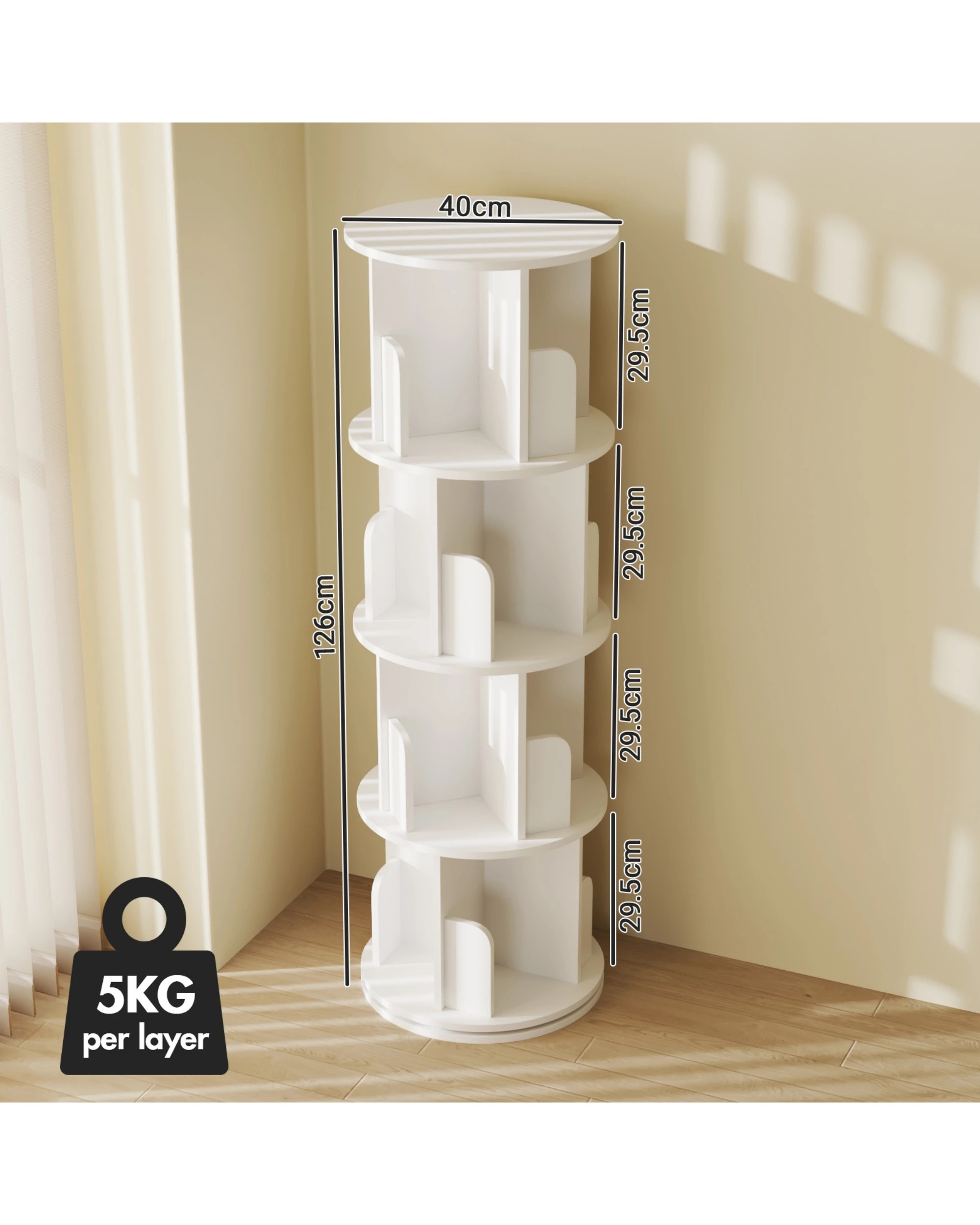 2 Advwin 4 Tiers Bookshelf Rotating Corner Bookcase Cabinet Revolving Display Stand Rack White, 2 of 8