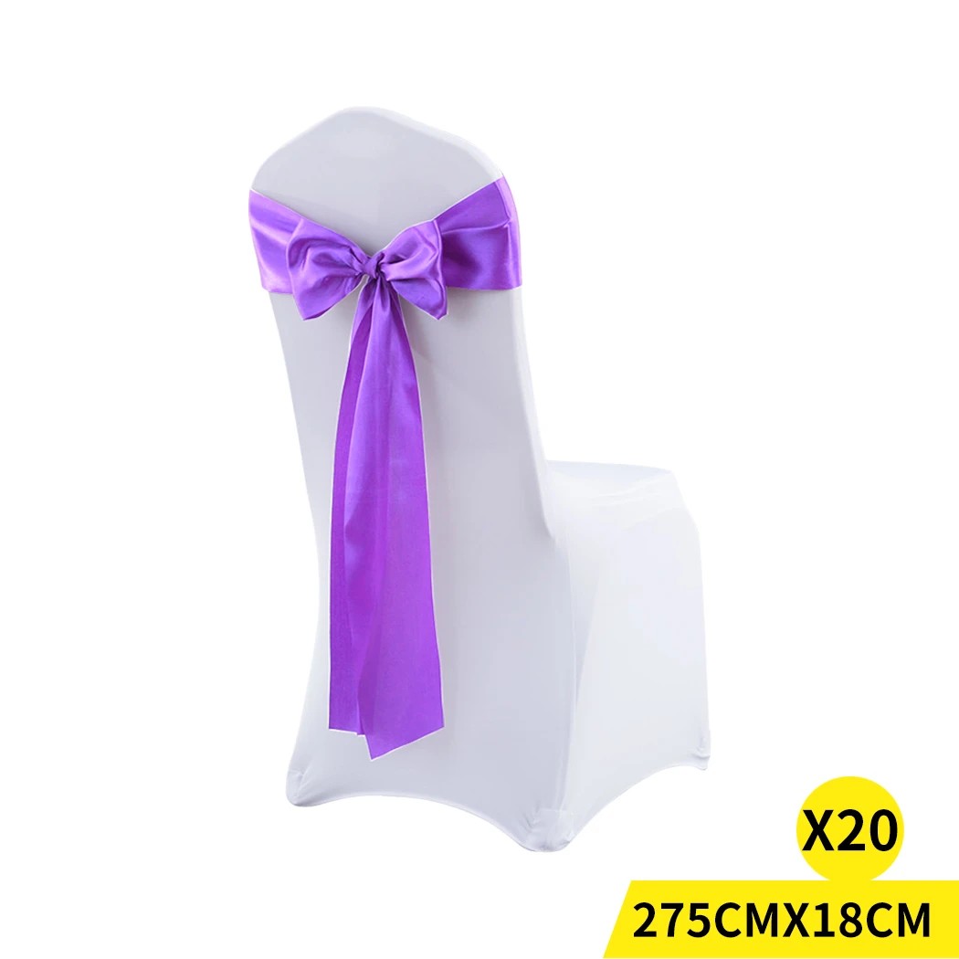 1 Traderight 20 Pcs Satin Chair Sashes - Purple, 1 of 7
