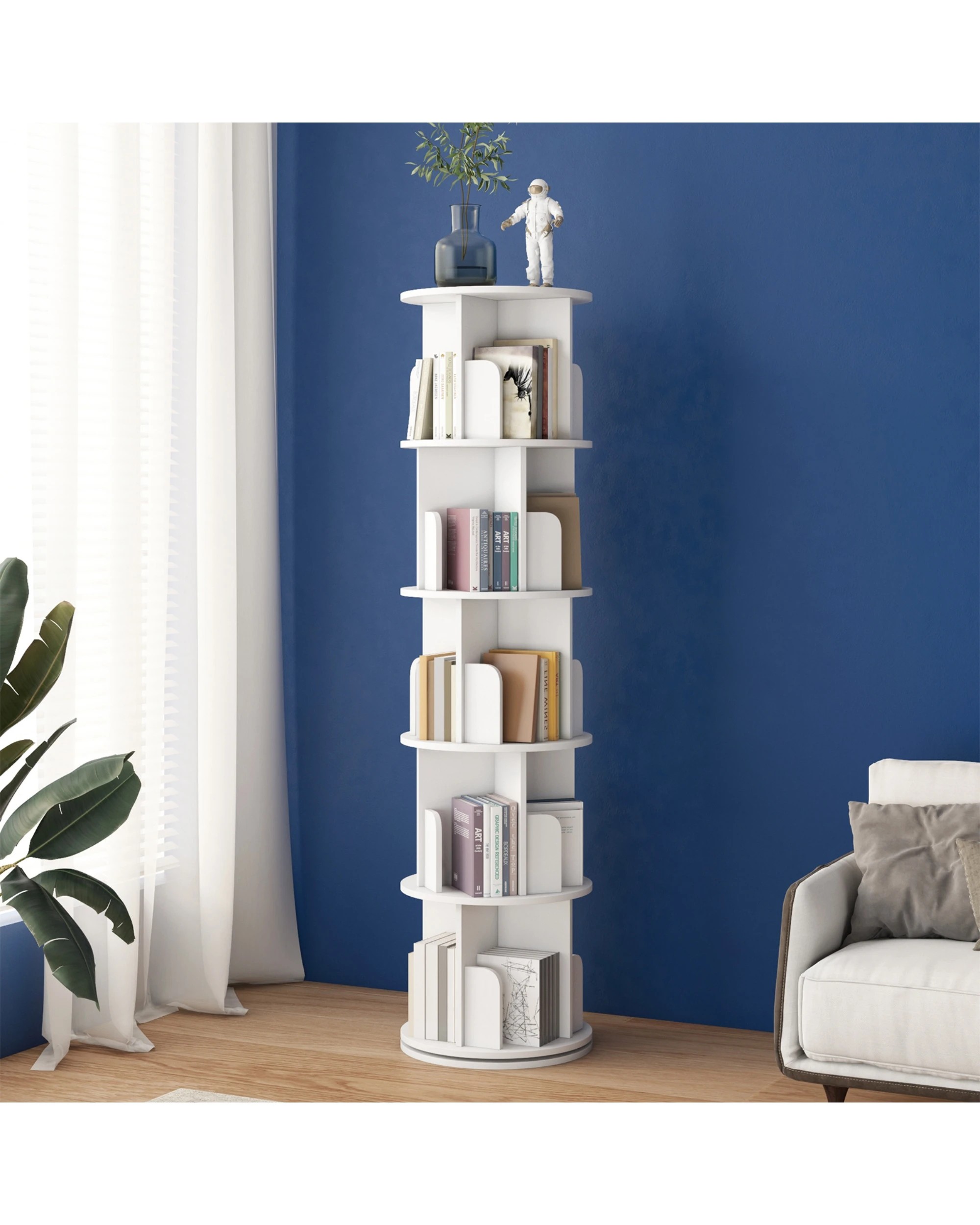 3 Advwin 5-Tier Rotating Bookshelf 360 Swivel Display Rack Corner Bookcase Cabinet, 3 of 9