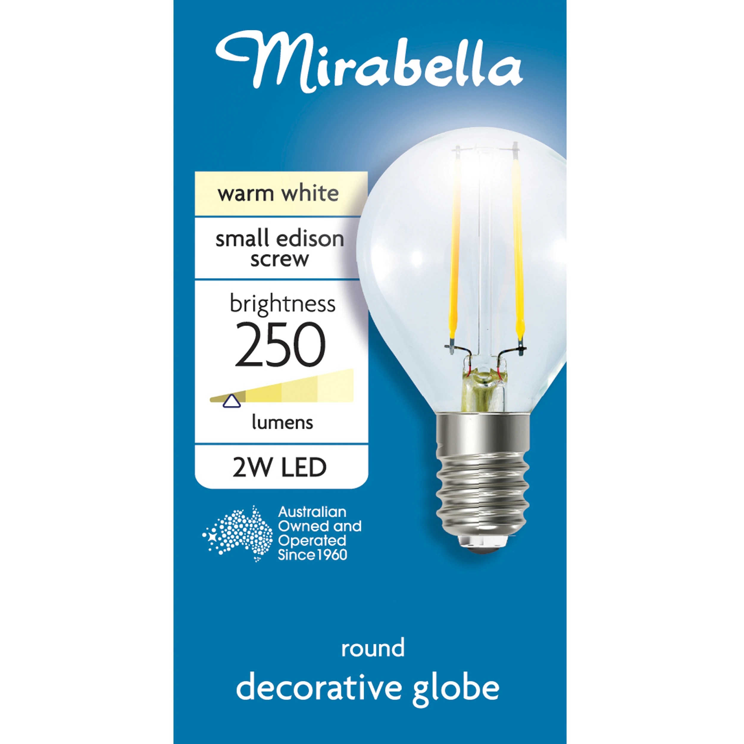 1 Mirabella E14 2W LED Filament Round Bulb, 1 of 7