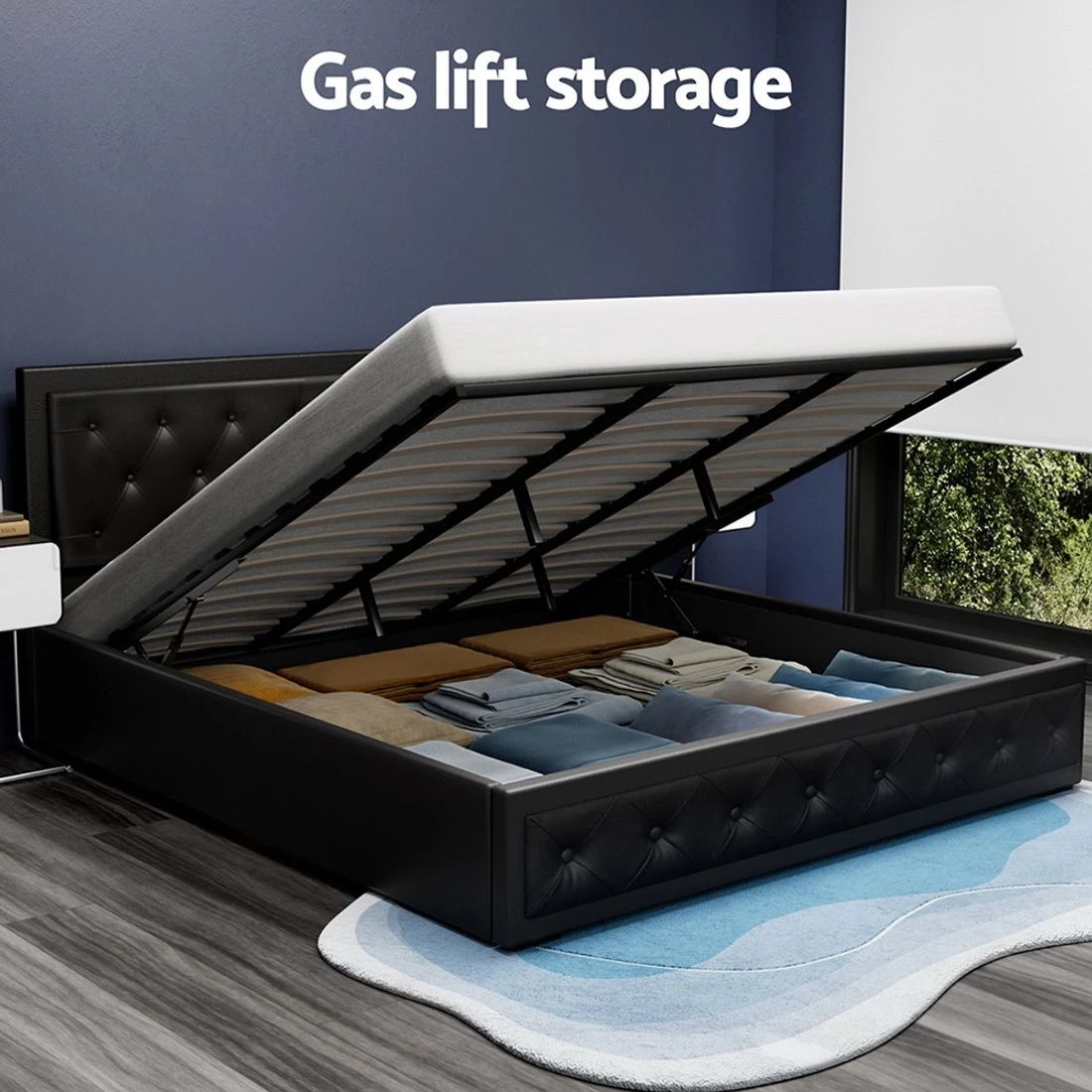 5 Artiss Bed Frame King Size Gas Lift  TIYO - Black, 5 of 8