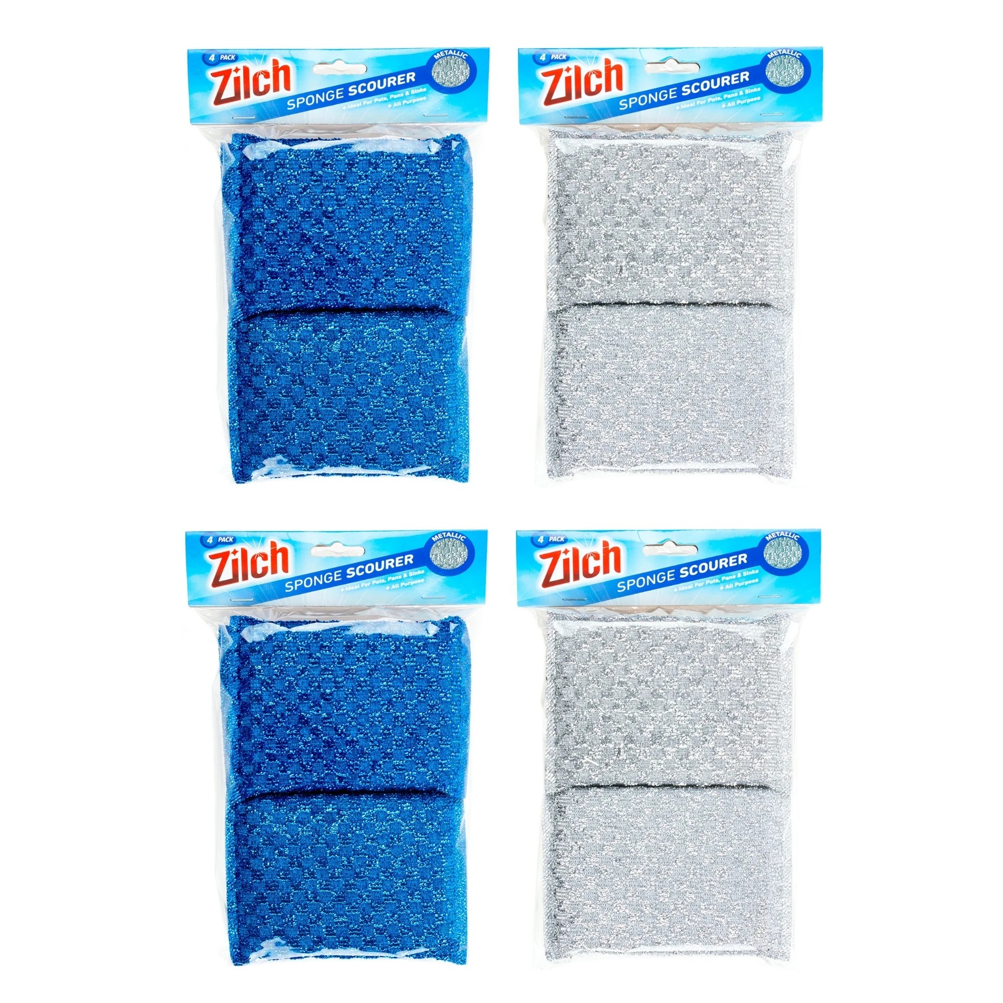 1 Zilch Scourer Metallic Wire Cloth with Sponge Inner Pk4 130x85x17mm x4, 1 of 1