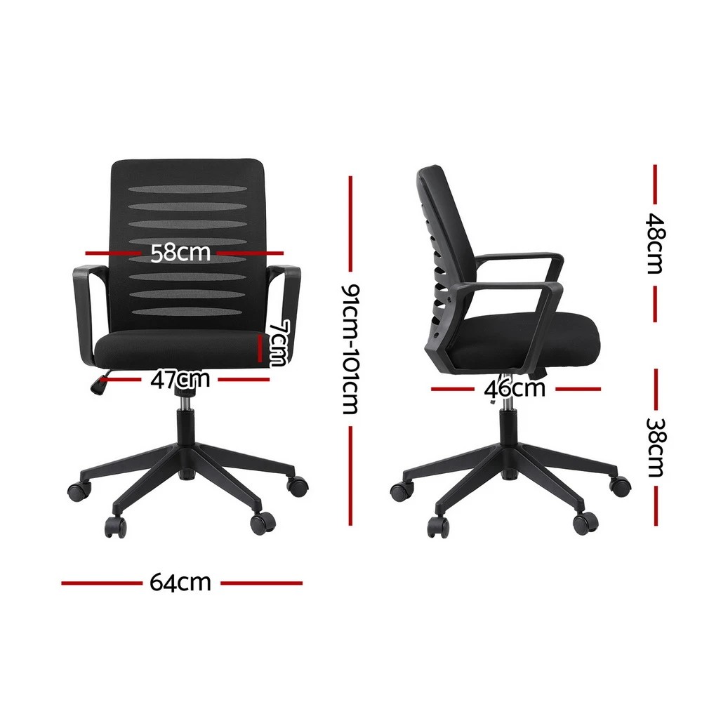 2 Artiss Ergonomic Office Chair Mesh Computer Desk Chairs with Lumbar Support - Black, 2 of 7