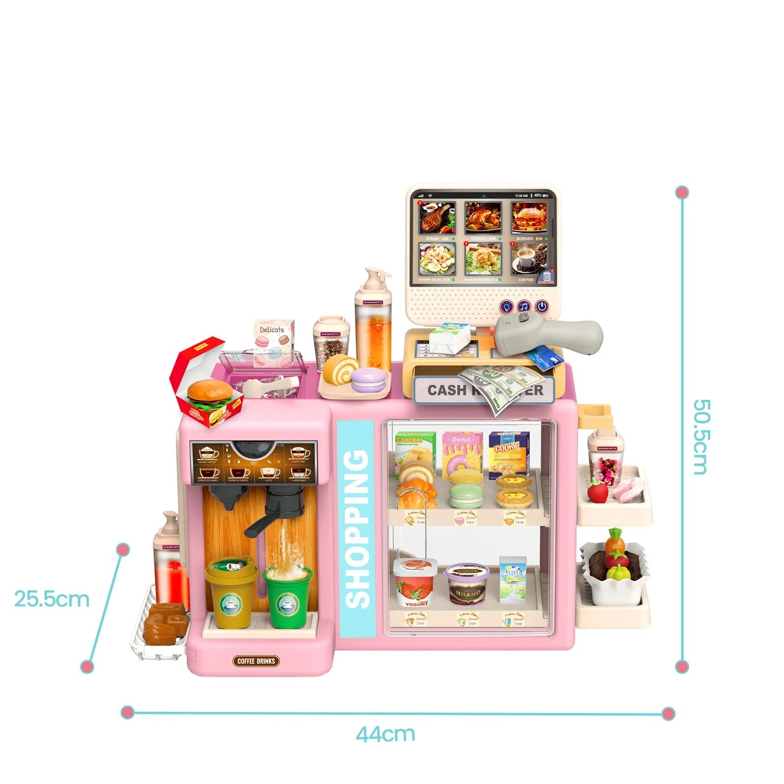 3 Ausway Kids Supermarket Role Playset with Scanner, Cash Register, Coffee Maker Play Food & Accessories, 3 of 7
