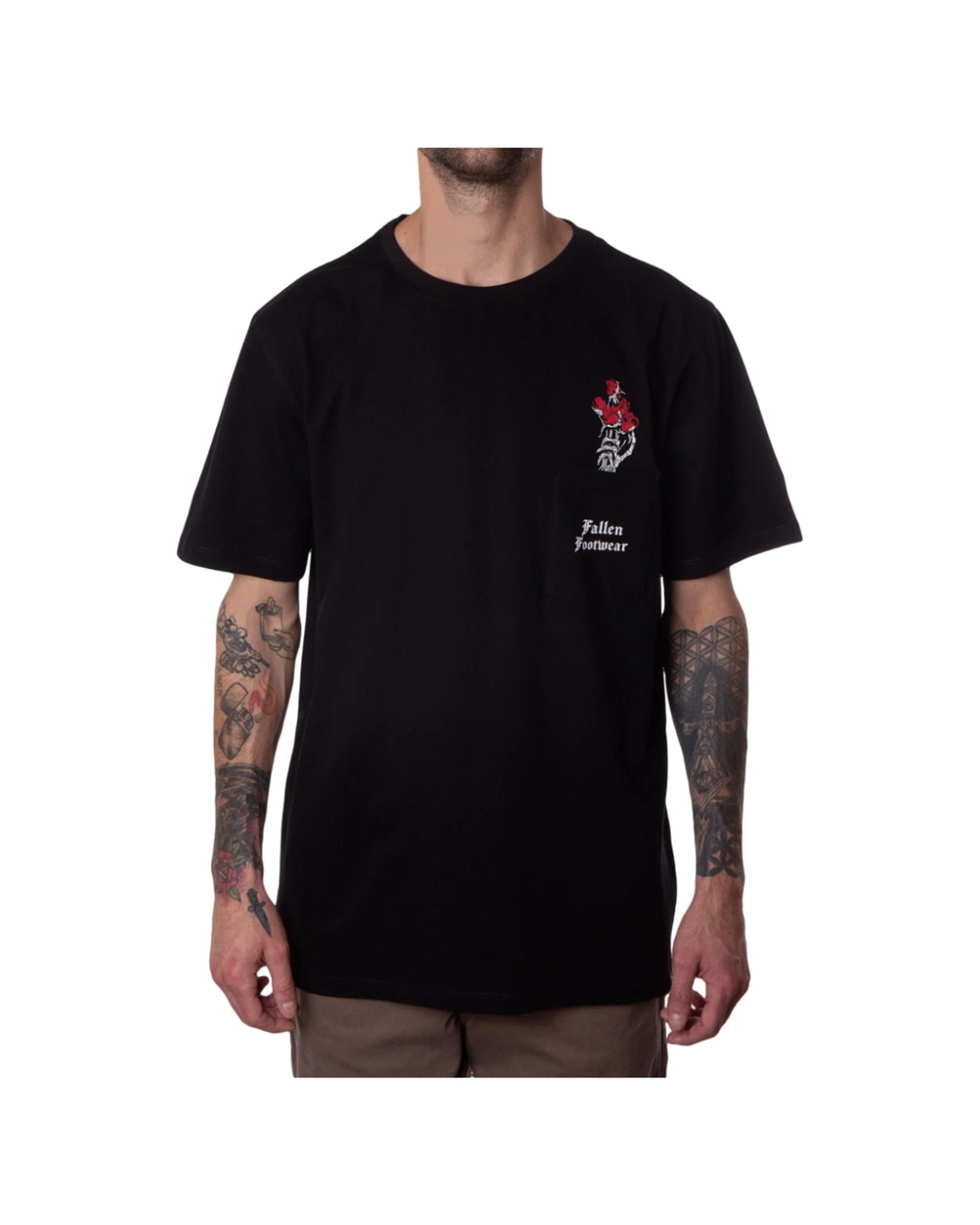 3 Fallen Footwear Mens 100% Cotton Roses Pocket Tee T-Shirt BLACK/RED, 3 of 4