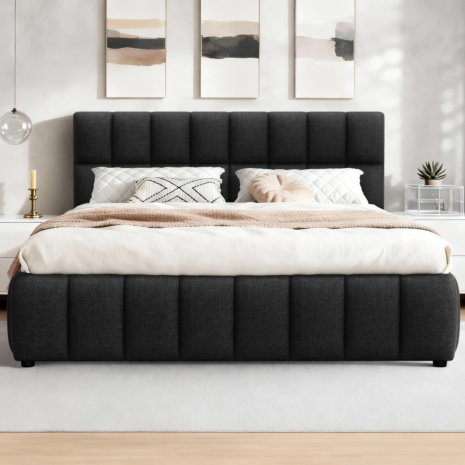 4 Alfordson Bed Frame Double Size Grid Tufted Gas Lift Storage Gromit - Charcoal, 4 of 10