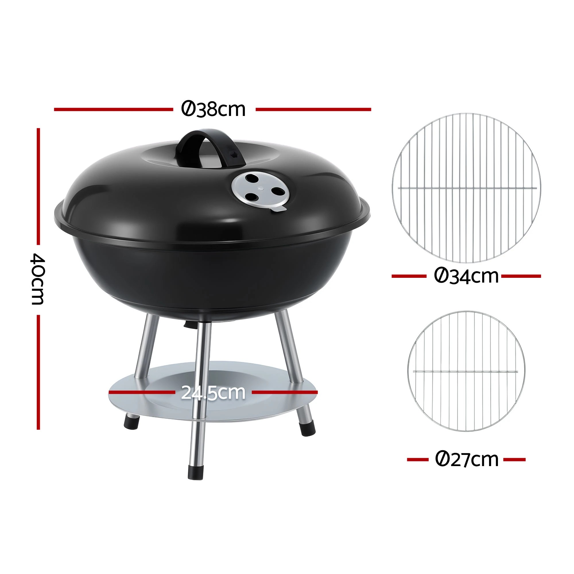 2 Grillz BBQ Grill Portable with Lid for Camping Outdoor - Black, 2 of 7