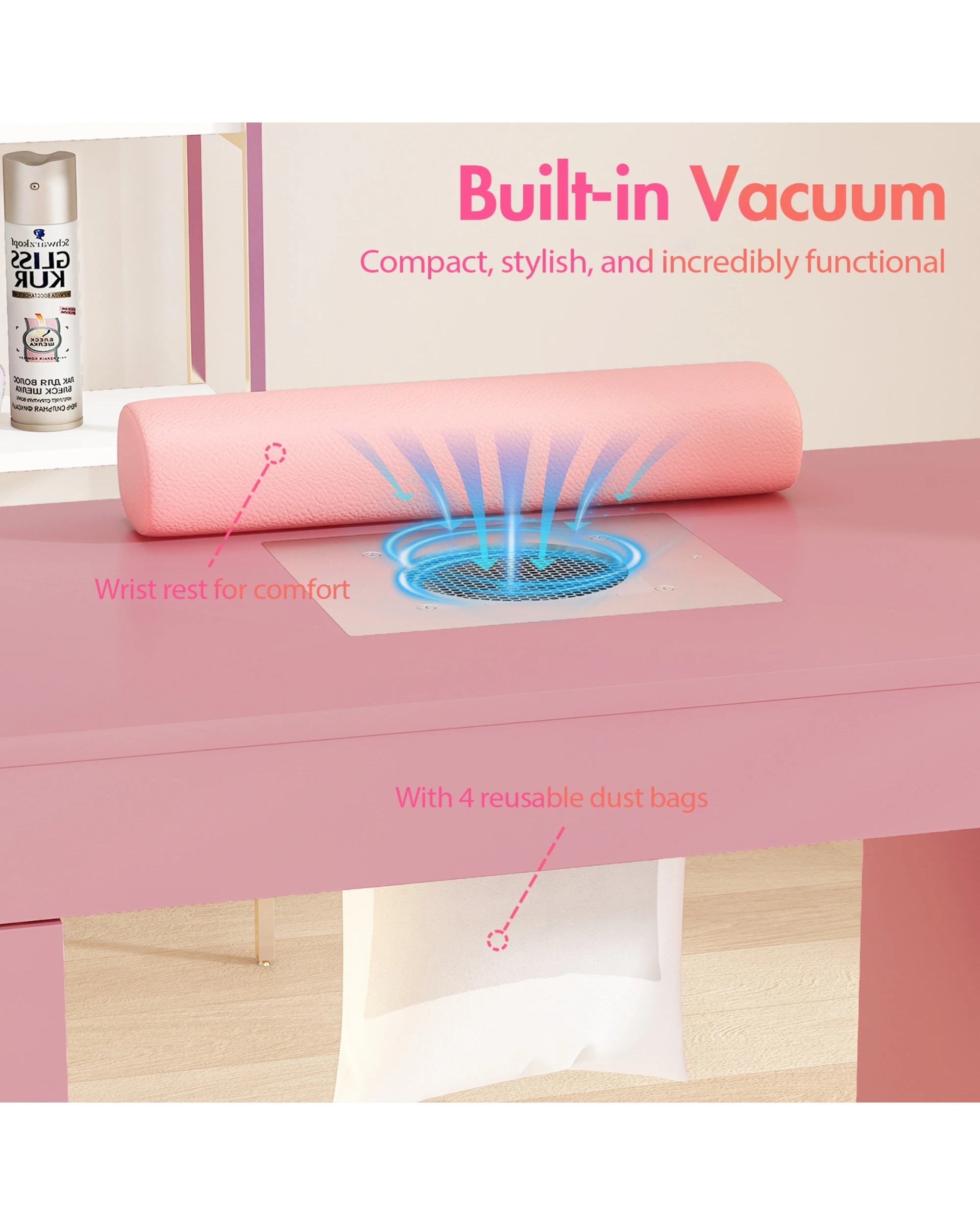 7 Advwin Manicure Table With Led Light Display Cabinet Dust Collector, 7 of 10