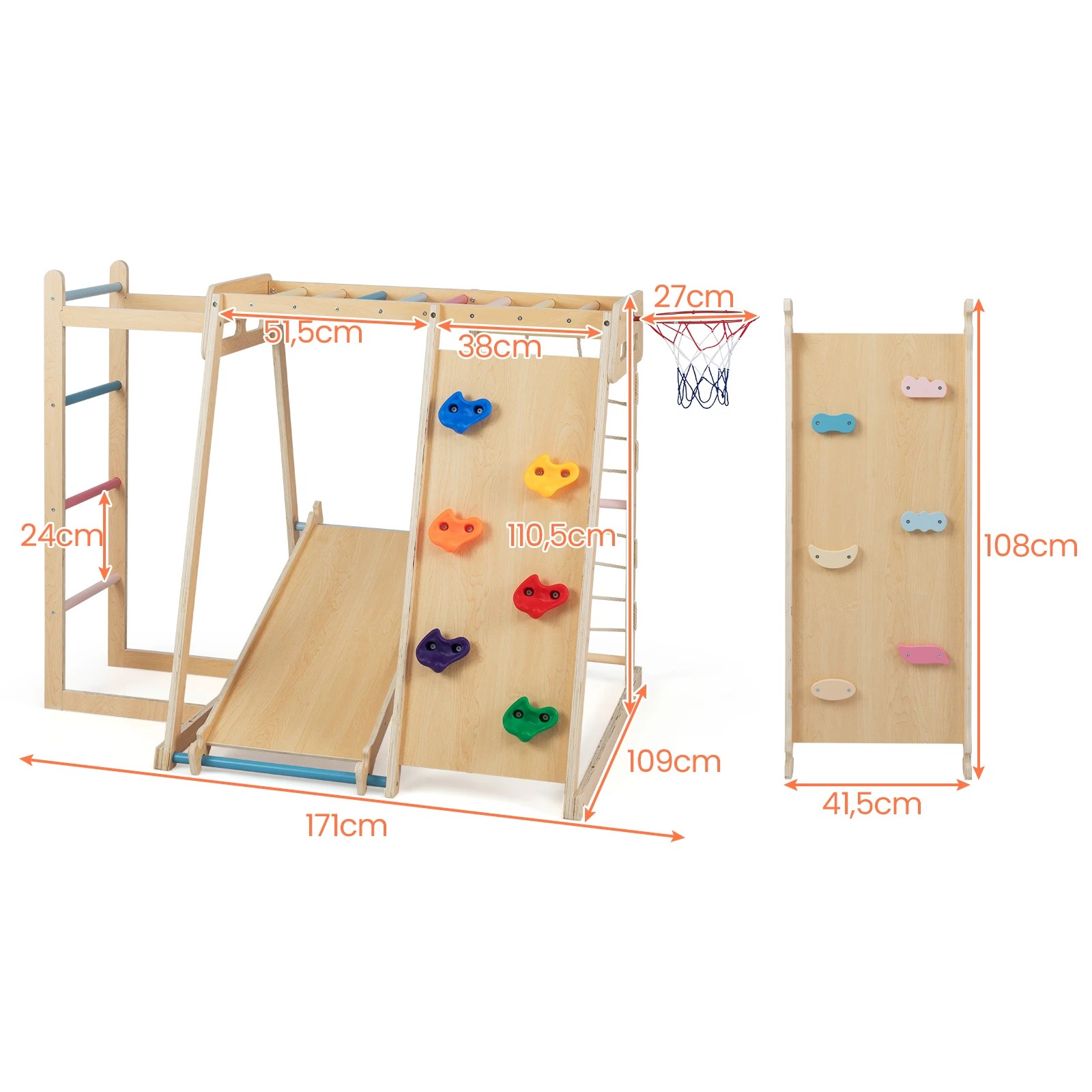 2 Costway Climb Playset 6in1 Jungle Gym Wood Swing Slide - Natural, 2 of 2