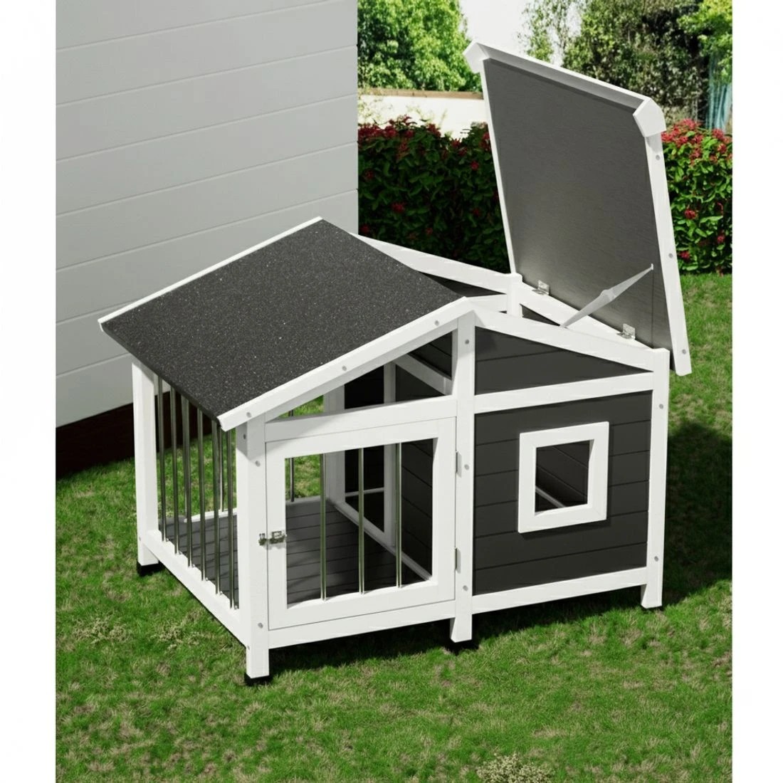 4 i.Pet Dog Kennel House Large en Outdoor Pet Kennels Indoor Puppy Cabin Home - Grey, 4 of 5