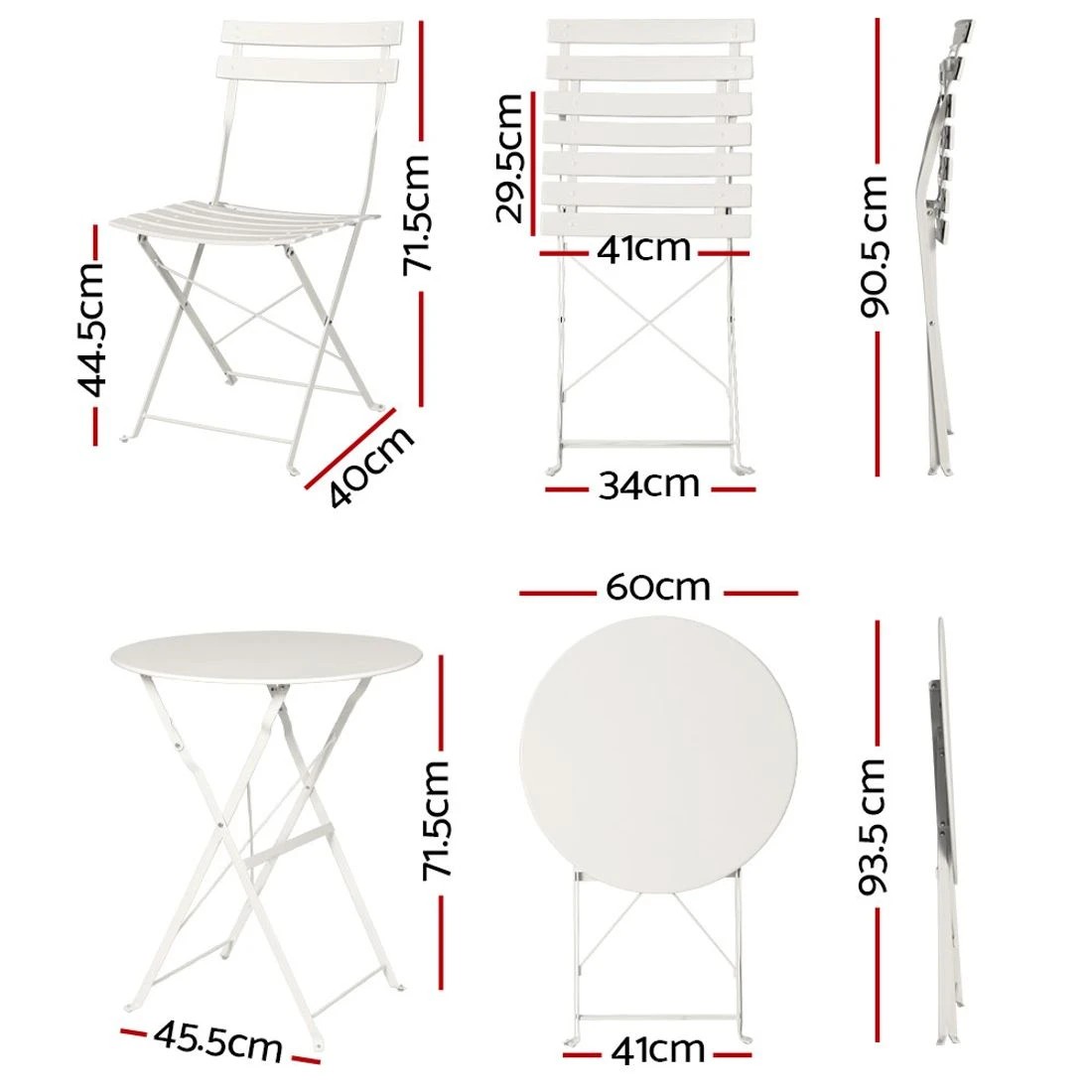 1 Gardeon 3PC Outdoor Bistro Set Steel Table and Chairs Patio Furniture - White, 1 of 6
