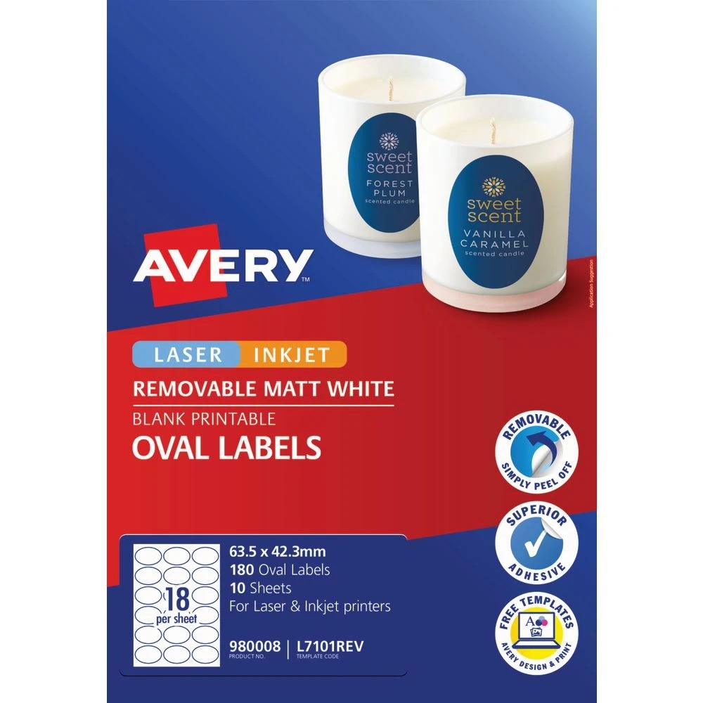 2 Avery 18UP Inkjet Laser Removable Oval Labels White 10 Sheets, 2 of 6