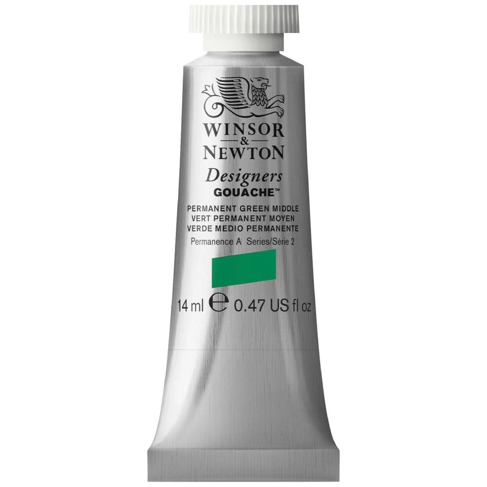 1 Winsor & Newton Designers Gouache 14mL Green Middle S2, 1 of 1