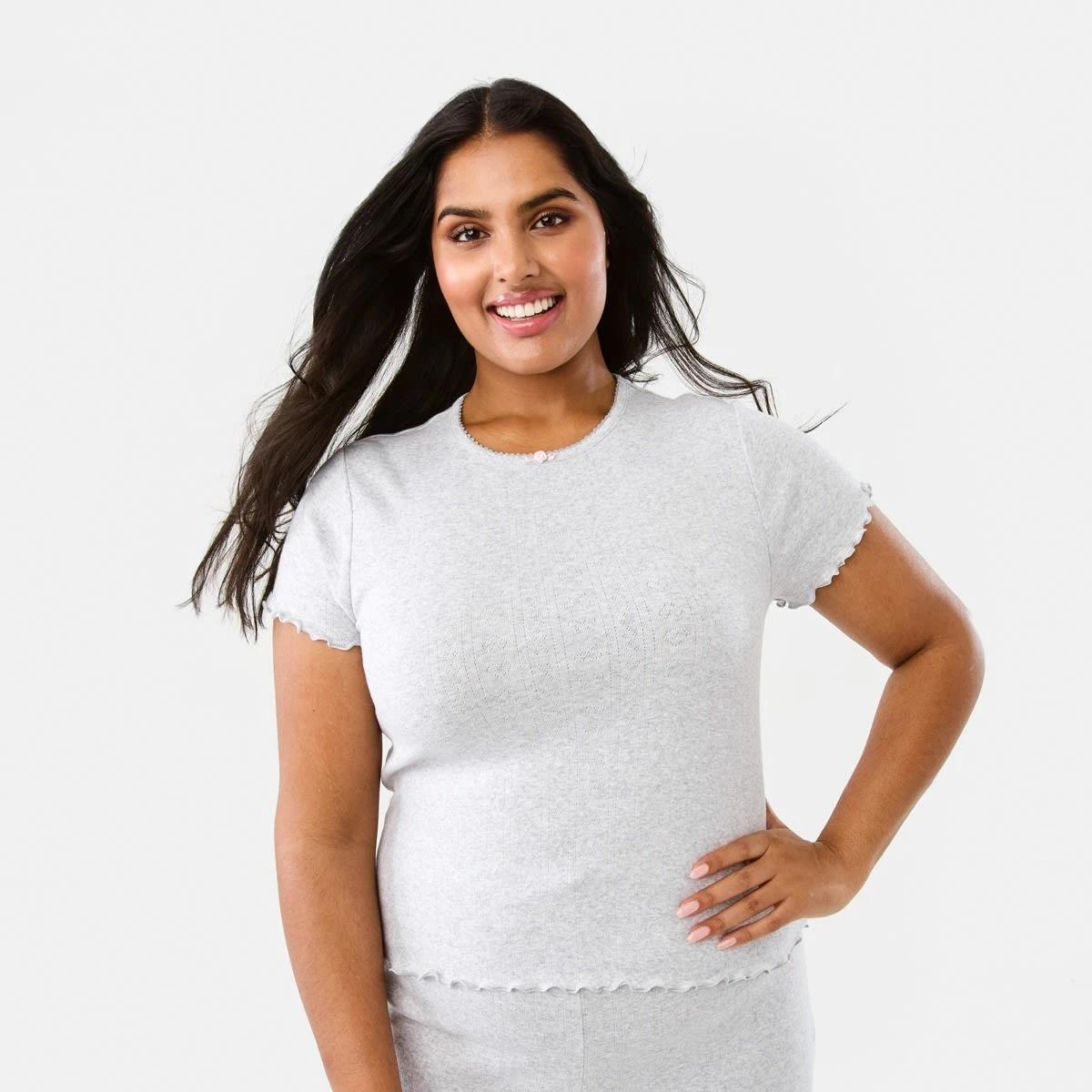 3 Pointelle Lettuce Hem T-shirt Slvr Marle, 3 of 9