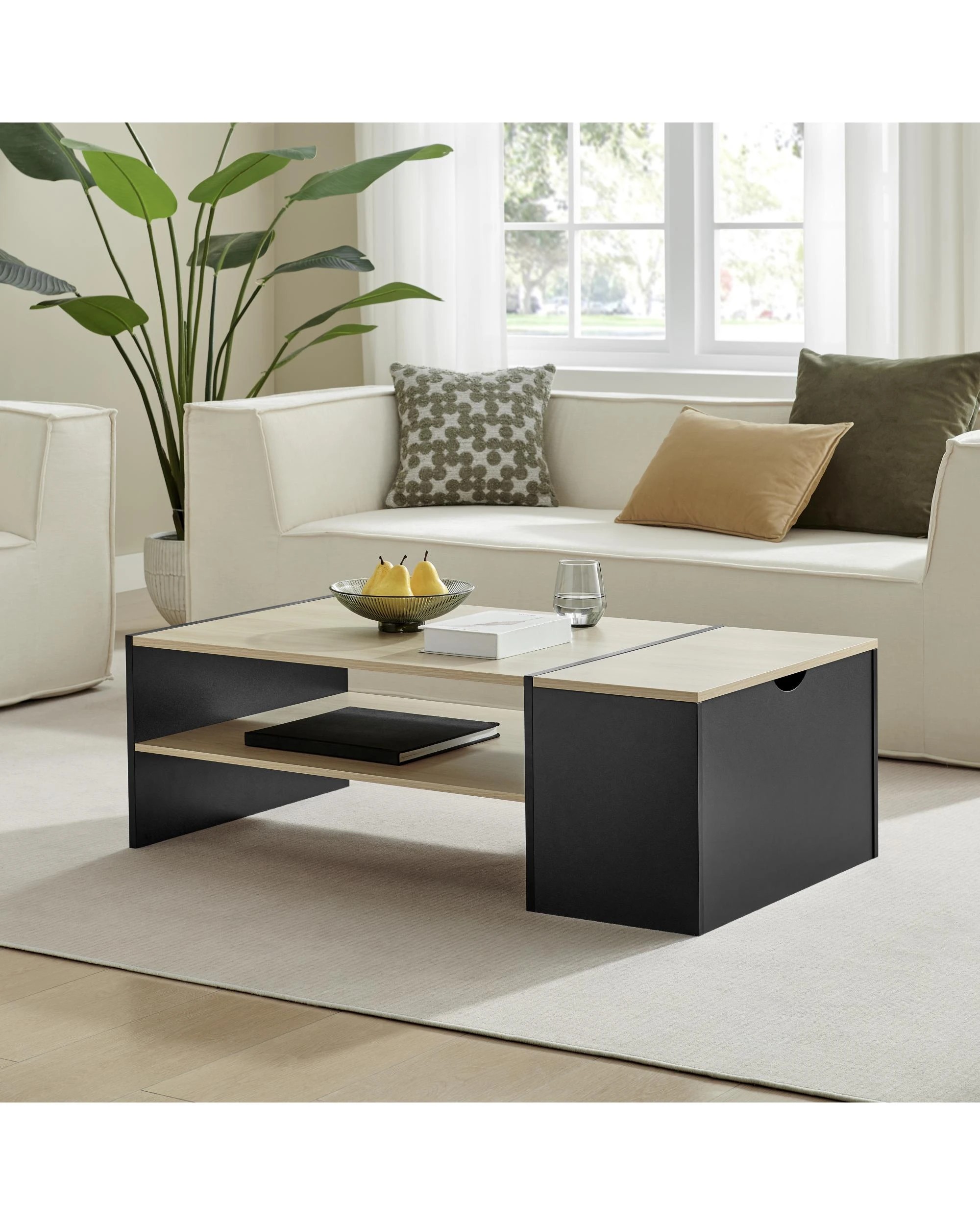 2 Kodu Coffee Table with Concealed Storage Compartment Oak Look - Black, 2 of 9