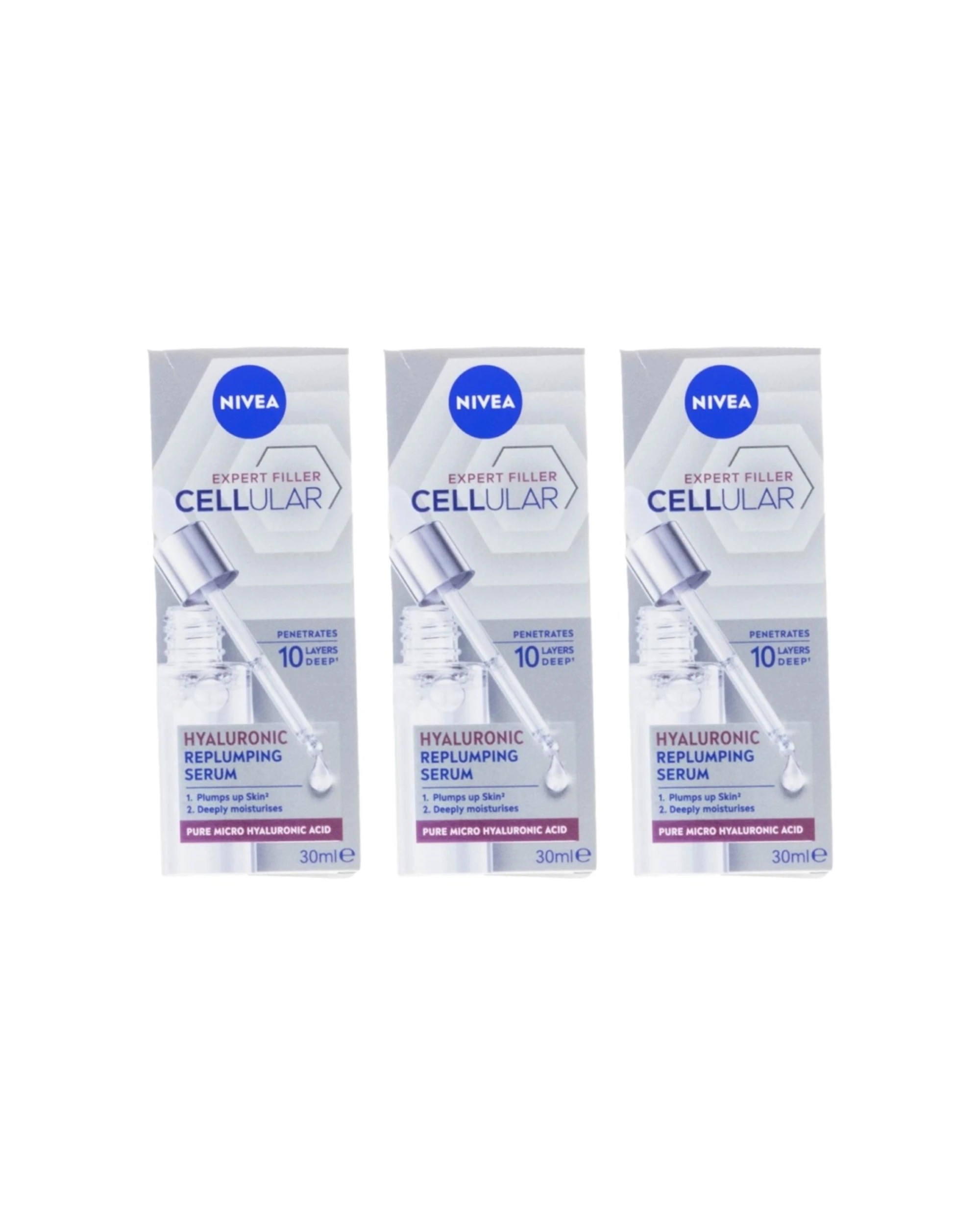 1 Nivea Anti Ageing Hyaluronic Replumping Serum Expert Filler Cellular 3 Pack - Multi, 1 of 4