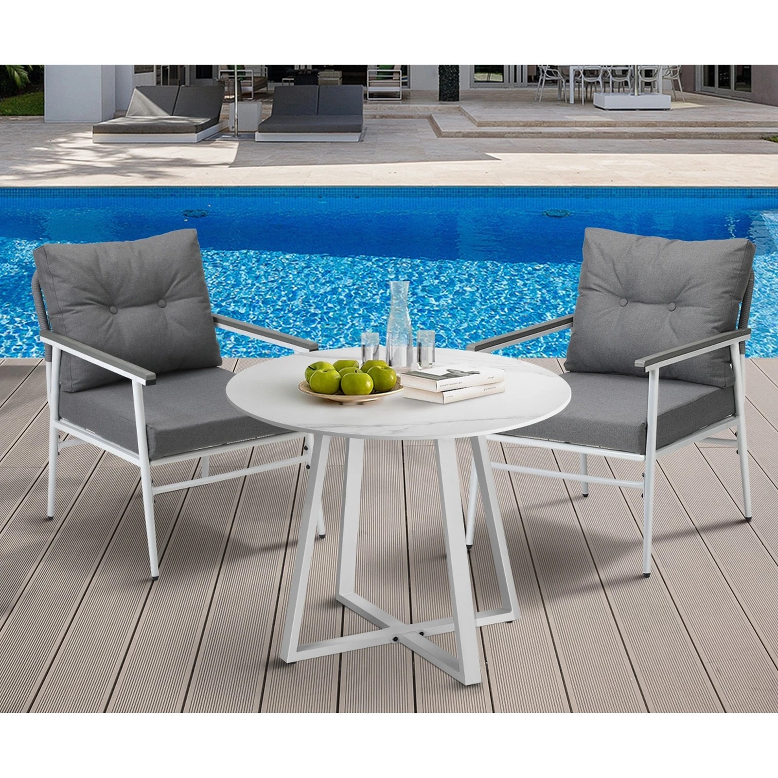 4 Livsip Outdoor Dining Setting Patio Furniture Set 2 Seater Round Table Chair - White, 4 of 9