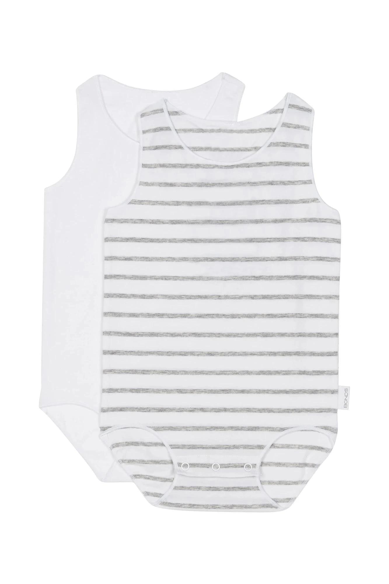 1 2 Pack Bonds Baby Wonderbodies Bodysuits GREY STRIPE WHITE, 1 of 1