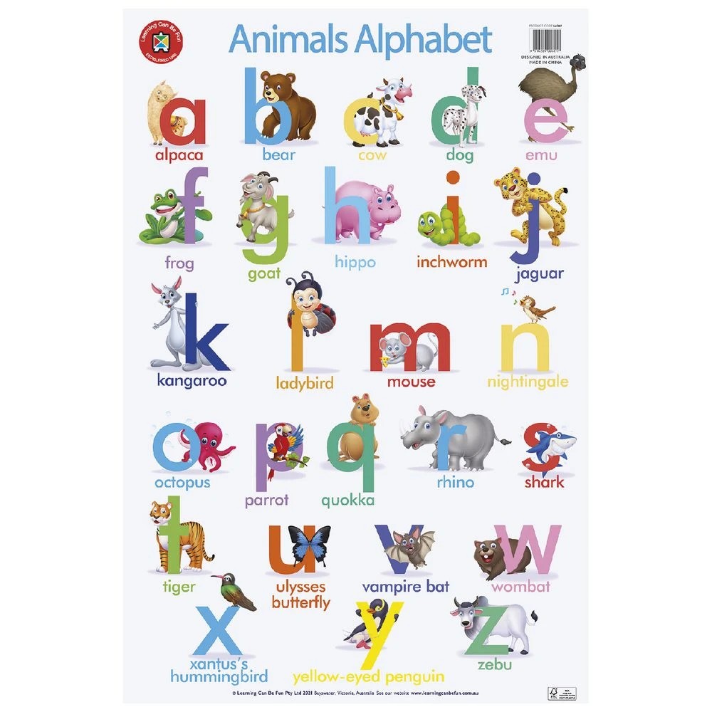 2 Learning Can Be Fun The Alphabet of Animals Double Side Chart, 2 of 3