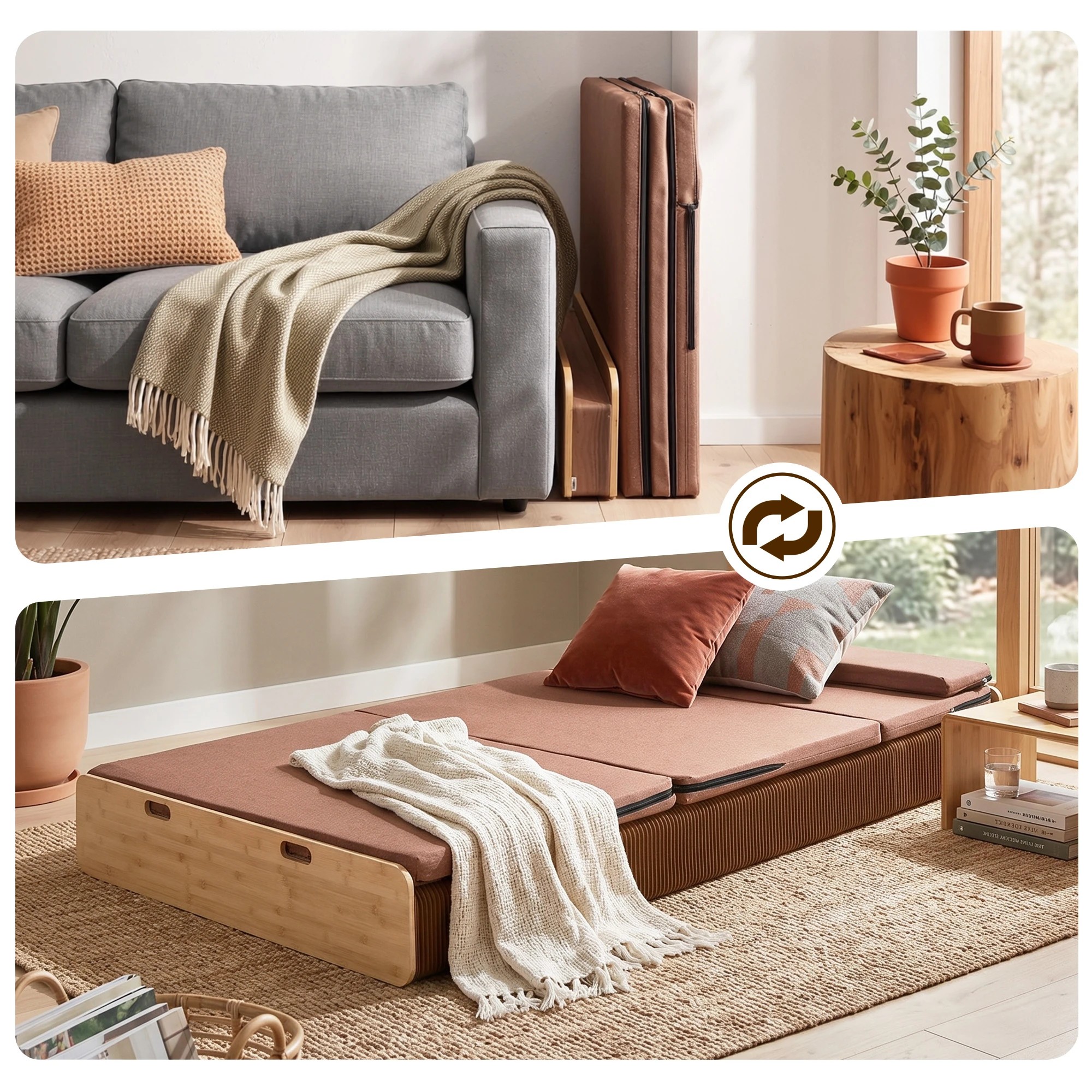 8 Artiss Folding Kraft Paper Bed Frame with Mattress and Pillow 300kg Capacity - Brown, 8 of 10