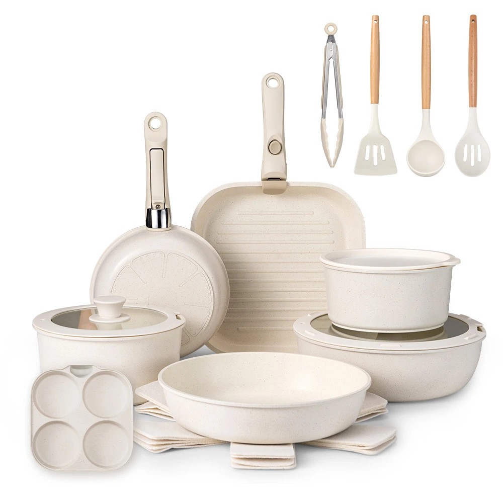 1 ZUNI 25PCS Nonstick Cookware Pots & Pans Set Granite with Removable Handle - White, 1 of 2