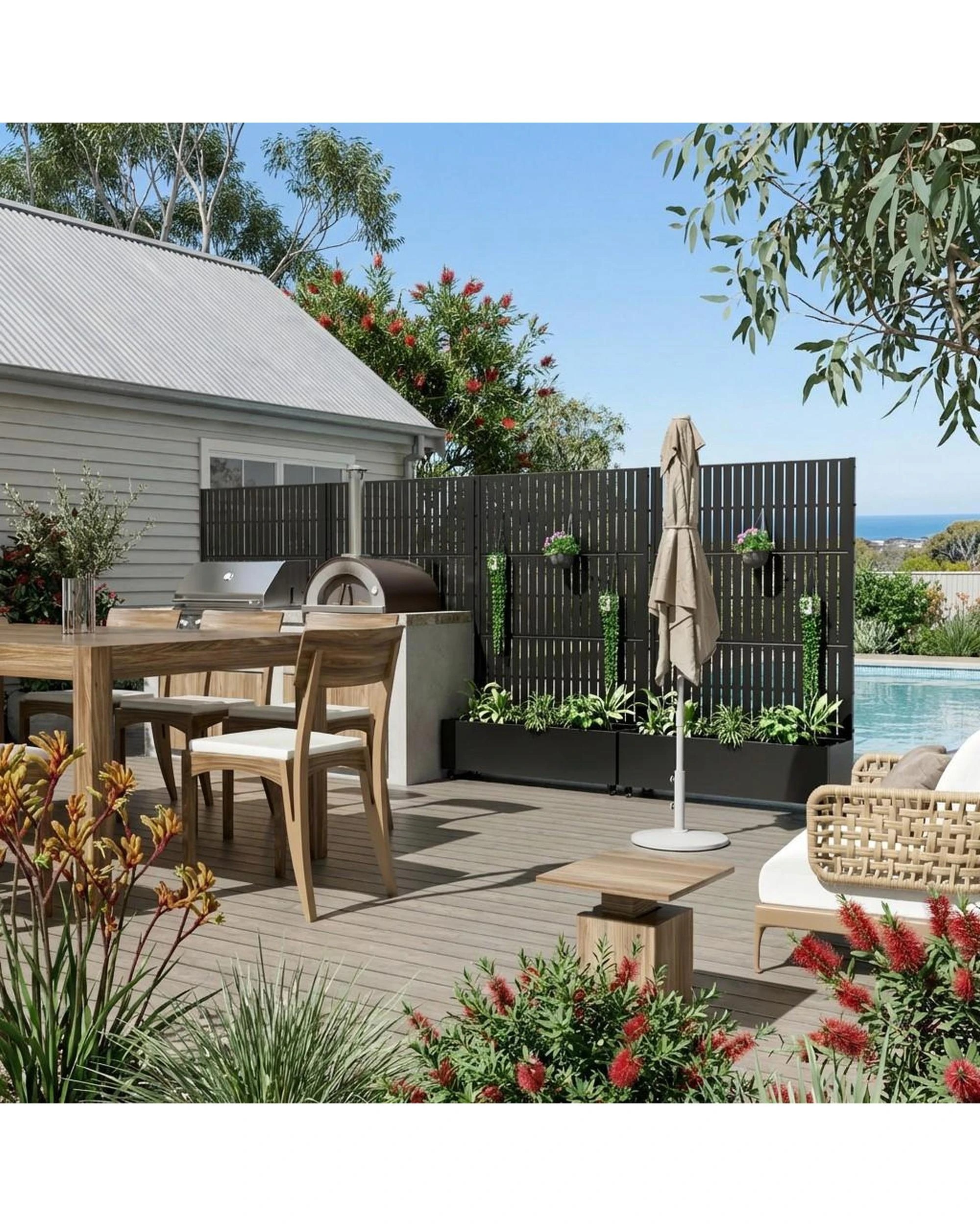 OAKORY 180cm Metal Planter Box with Privacy Screen and Lockable Wheels ...