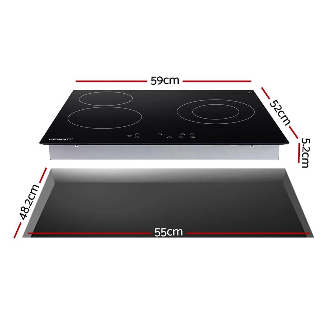 2 Devanti Electric Ceramic Cooktop 60cm Kitchen Cooker 4 Burner Hob Touch Control 5200W - Black, 2 of 7