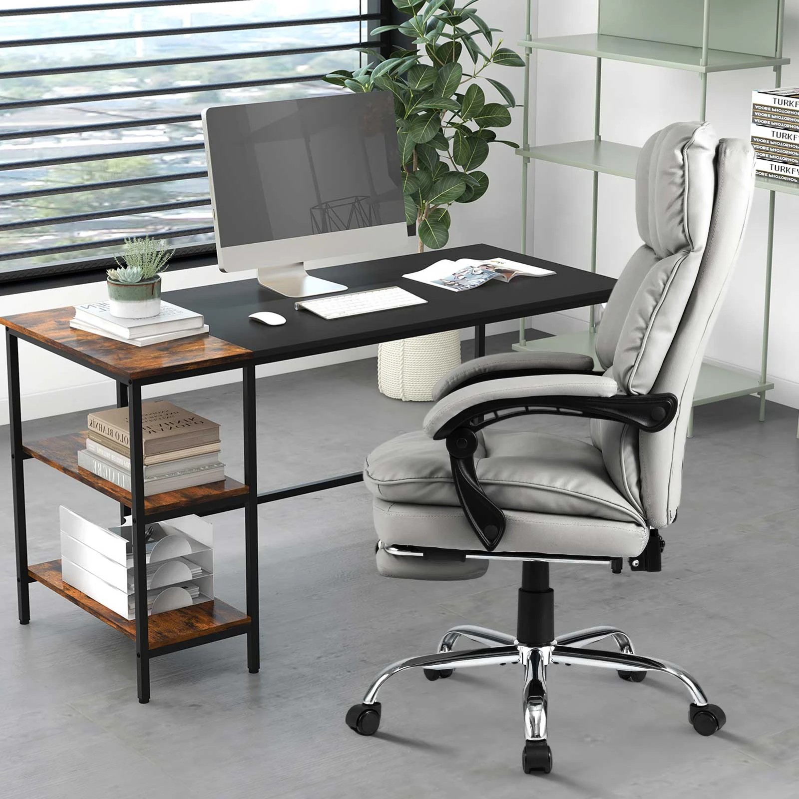 3 Costway Home Office Chair Reclining Gaming Swivel Task Chair Adjustable Computer Armchair Recliner, 3 of 4