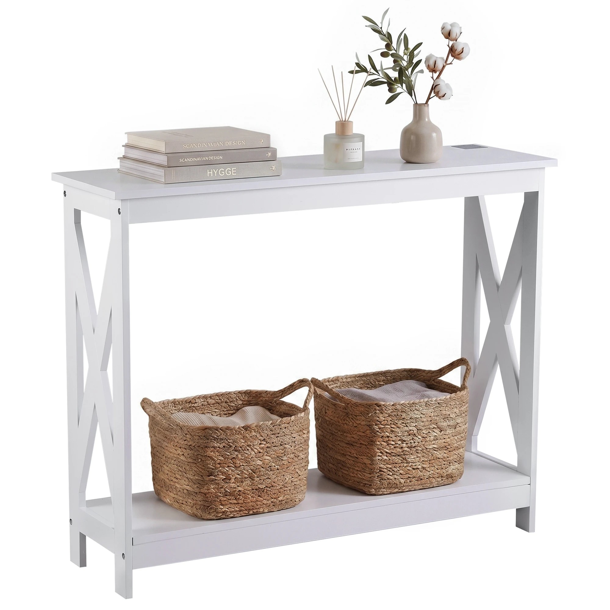 1 Artiss Console Table Entryway Hallway Display 2-Tier Narrow Sofa Table 100CM - White, 1 of 9