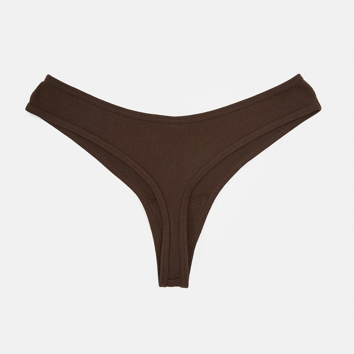 2 Ribbed G-string Briefs Fudge Brwn, 2 of 6