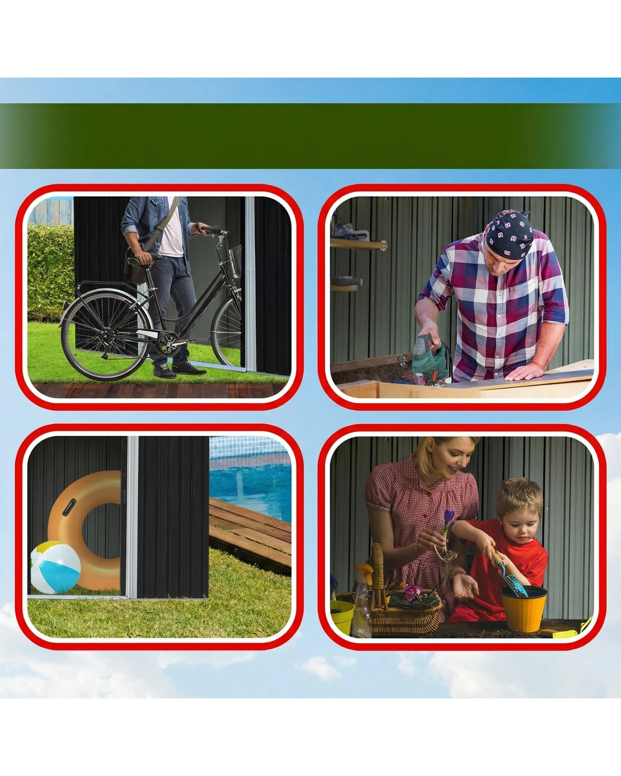 10 Wallaroo 10x8ft Steel Garden Shed with Open Storage Sloped Roof Tool Shelter - Black, 10 of 10