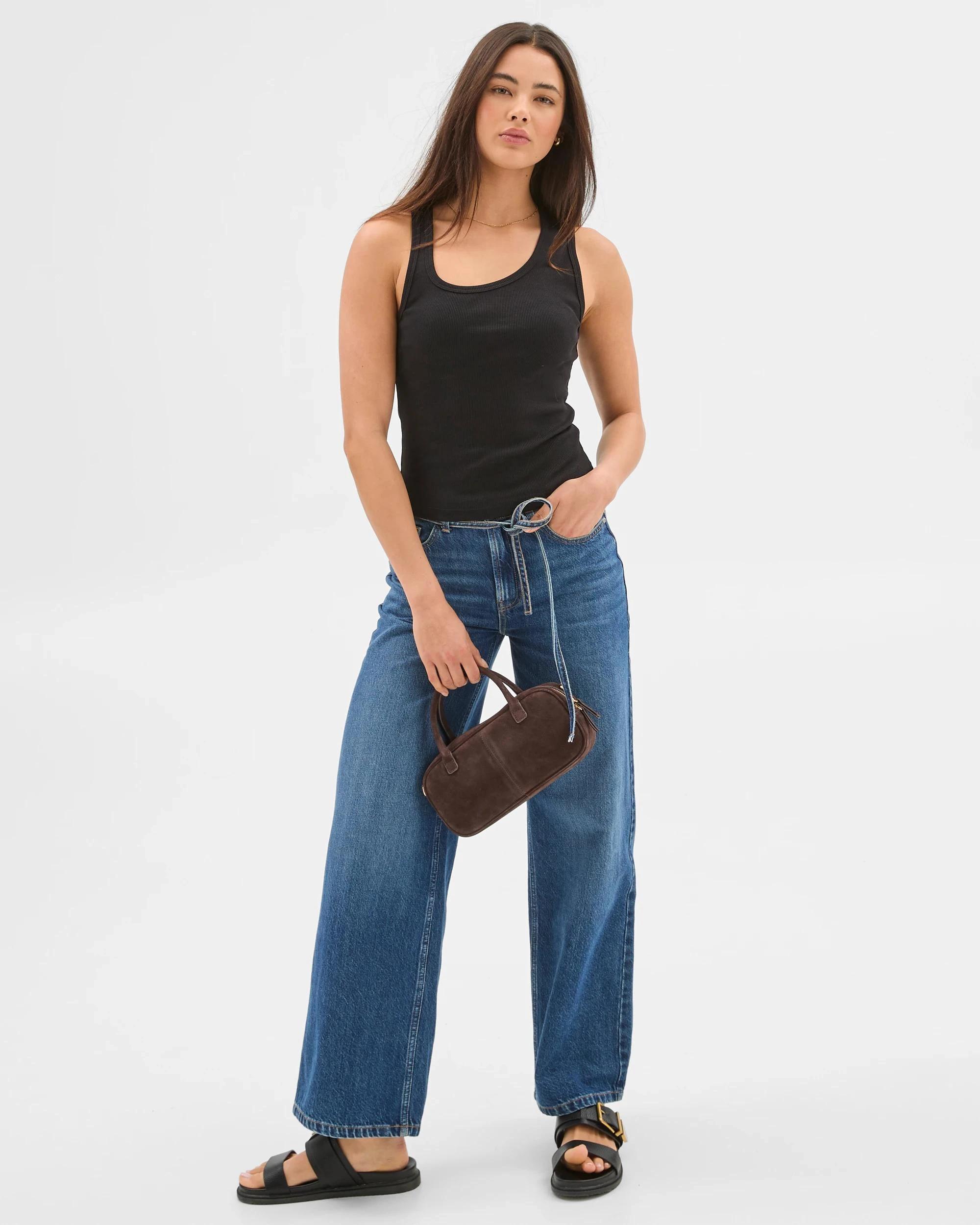 1 Australian Cotton Asymmetrical Neck Tank Top - Lily Loves BLACK, 1 of 5