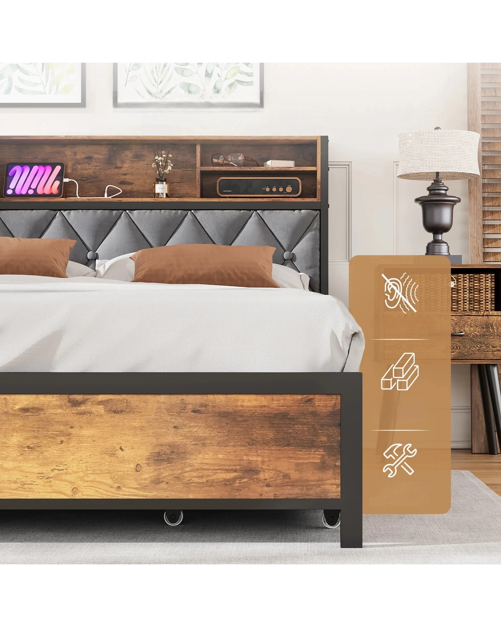 5 Advwin Double Size Bed Frame with 4 Storage Drawers and Charging Station, 5 of 7