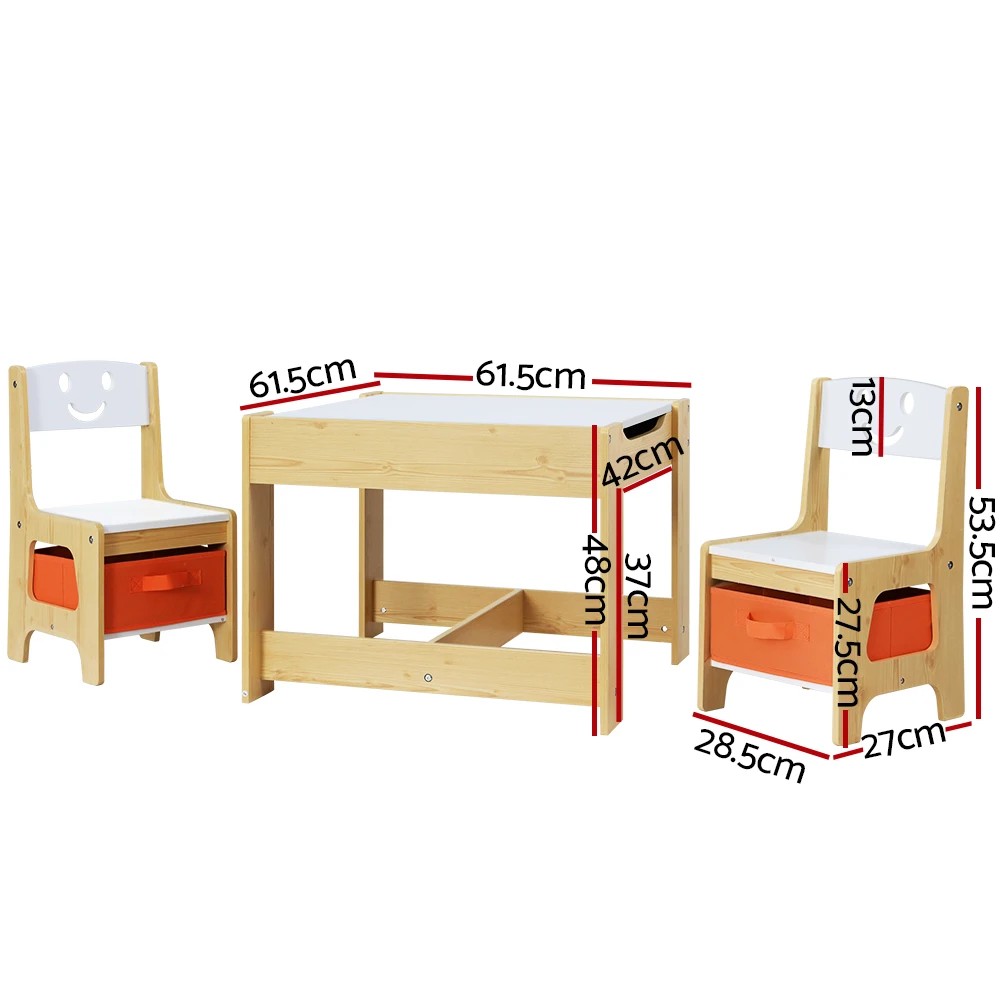 2 Keezi 3PCS Kids Table and Chairs Set Activity Desk Chalkboard Toys Storage - Natural, 2 of 5