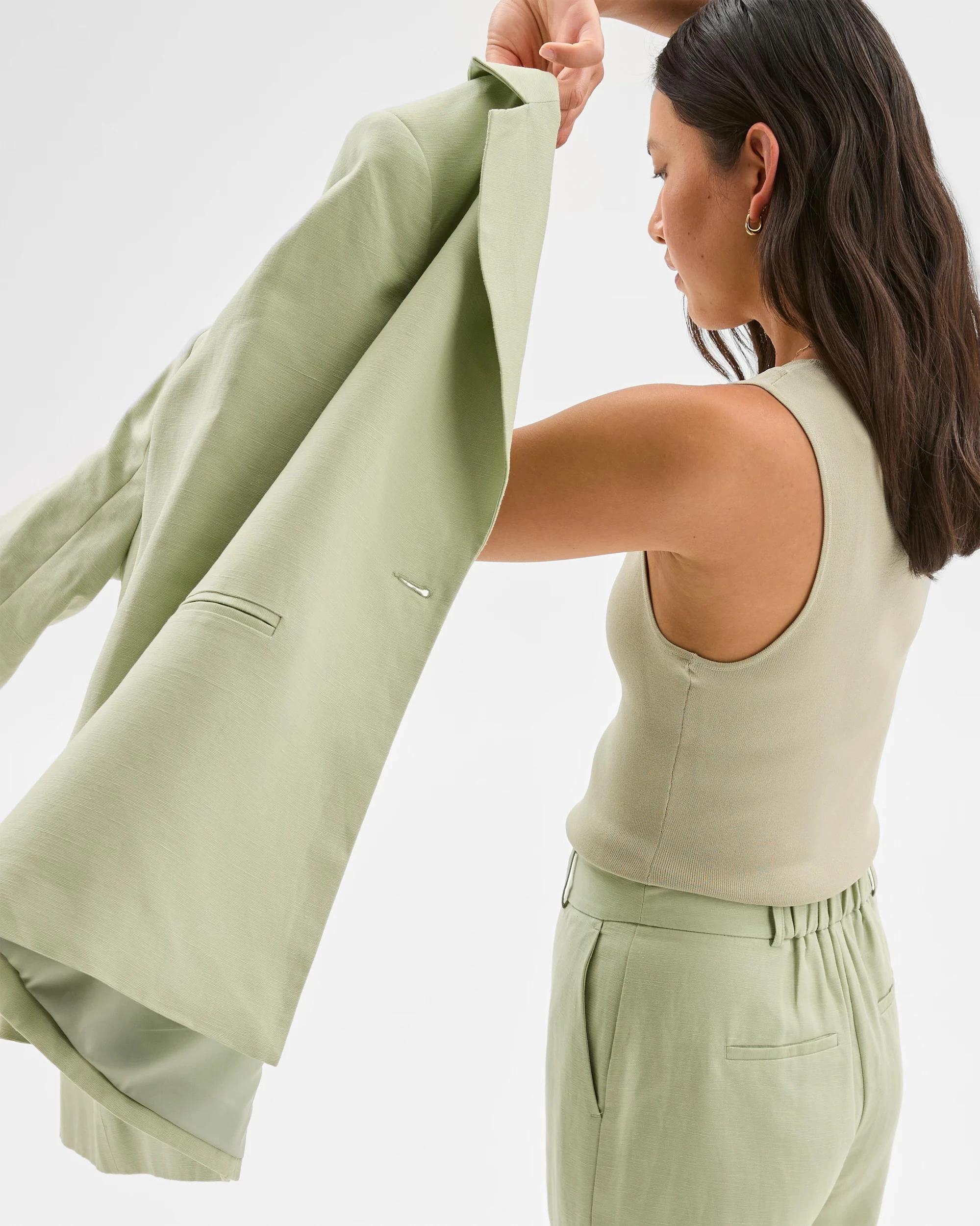 4 Linen Blend Single Breasted Blazer - Preview DESERT SAGE, 4 of 8