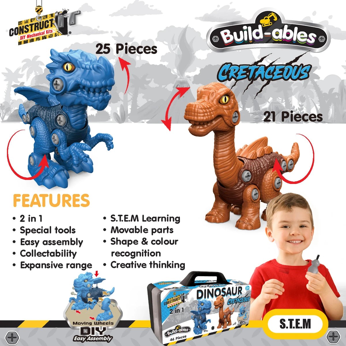 4 Construct-it Build-ables Dinosaurs 2 In 1 Cretaceous, 4 of 5
