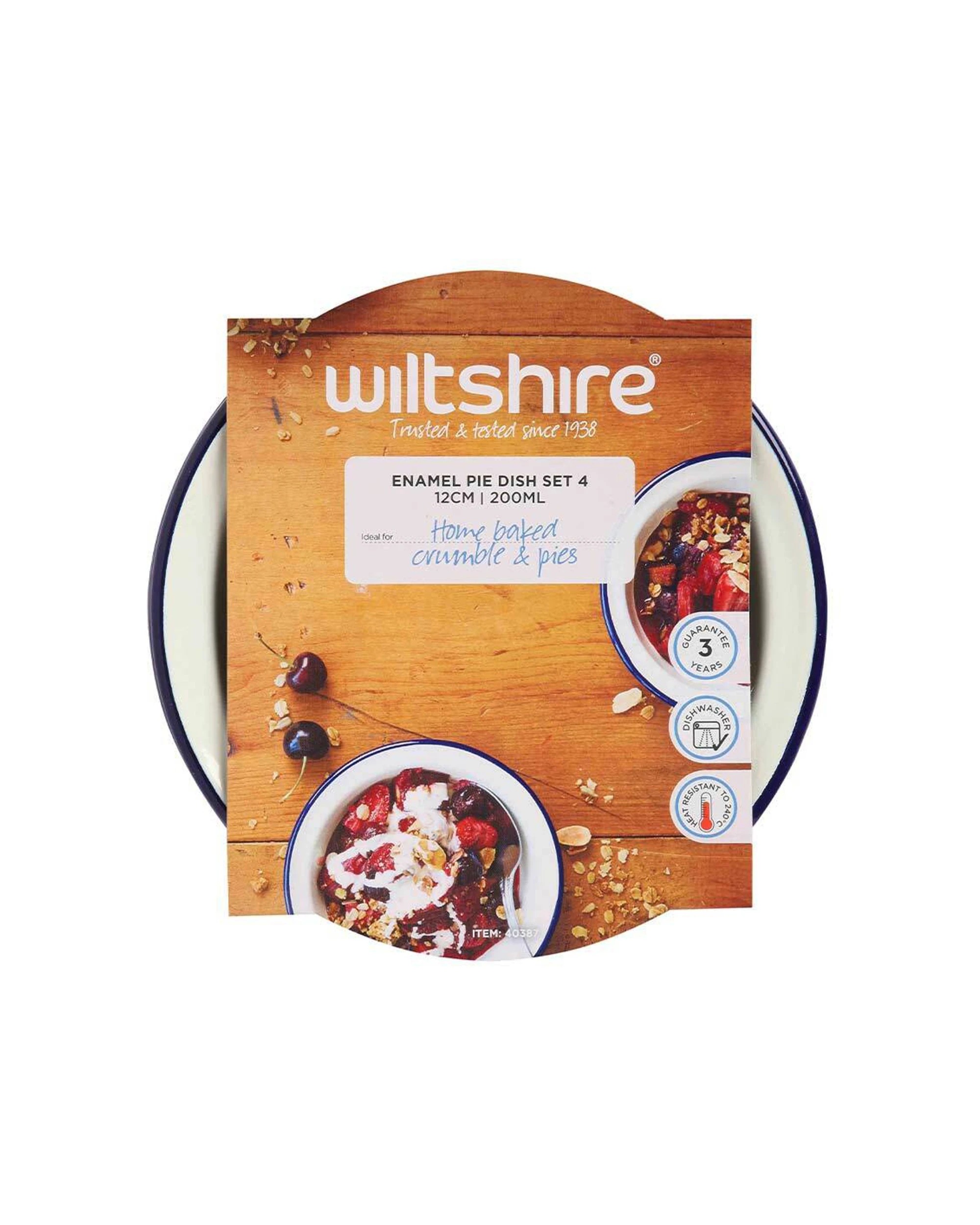 3 Wiltshire 4pc Double Coated Porcelain Enamel Round Pie Dishes 12cm - Blue, 3 of 3
