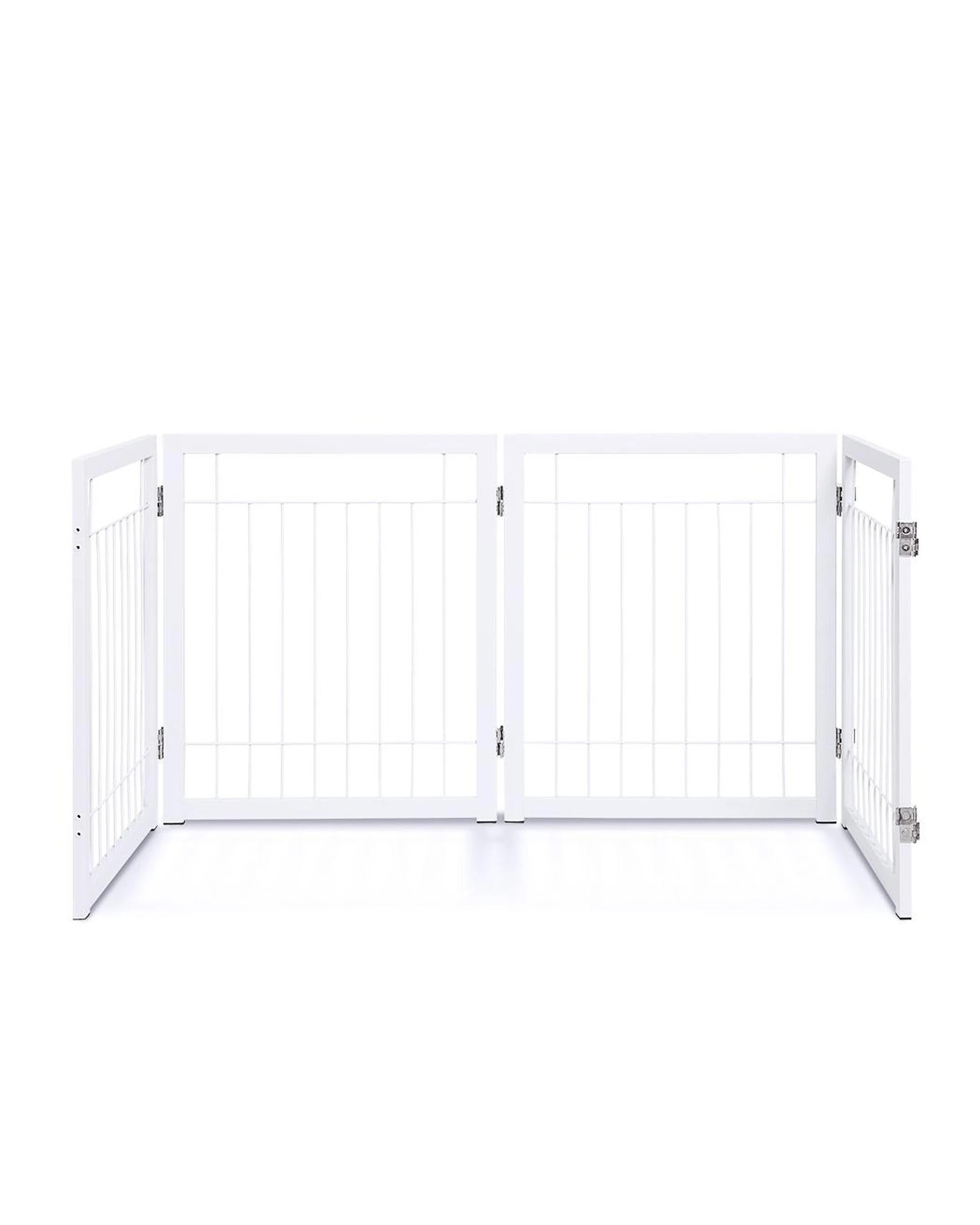 2 HelloFurniture Freestanding Metal Pet Gate 4 Panel Foldable Fence White - White - Pet Gate - Iron, 2 of 10