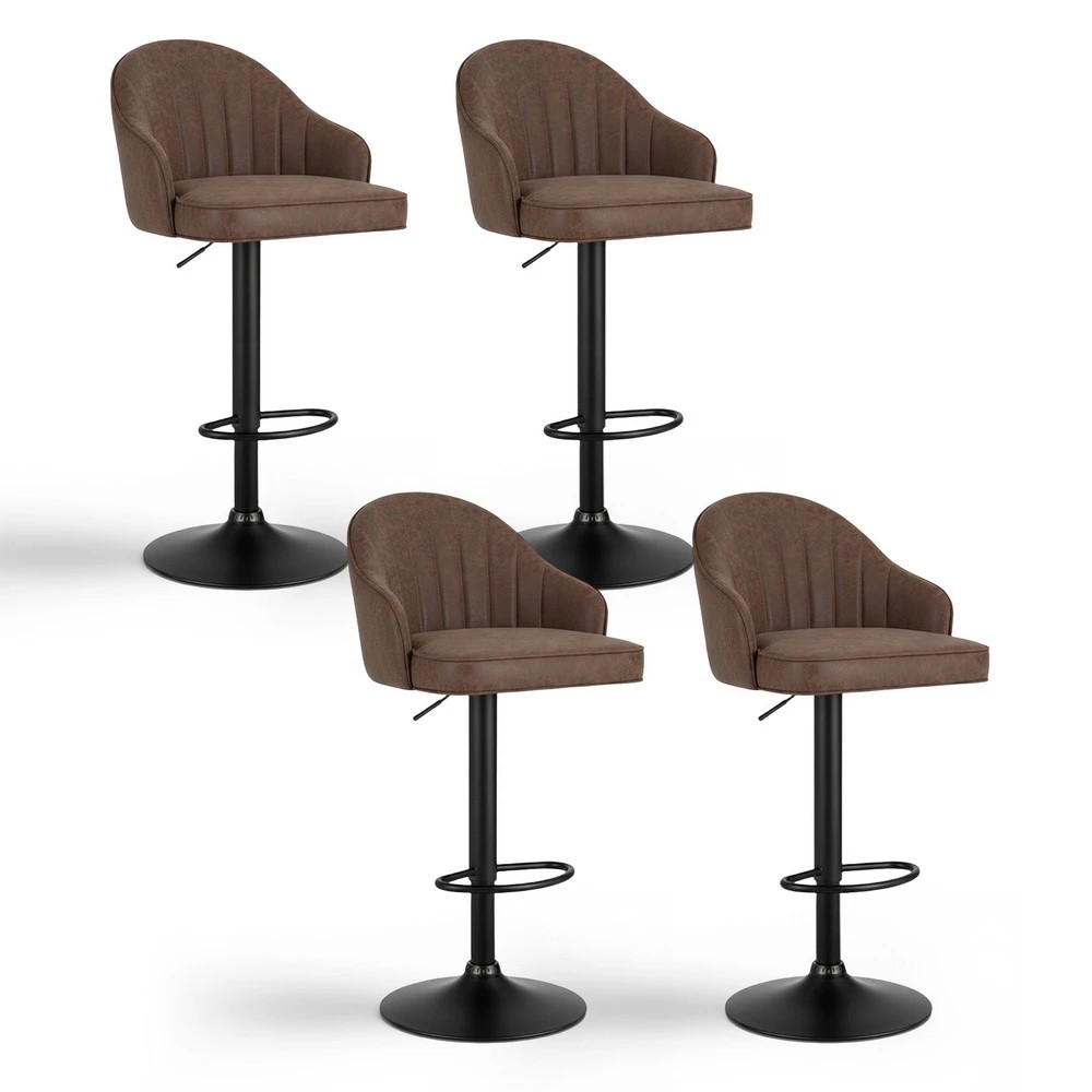 1 Artiss 4x Bar Stools Kitchen Swivel Gas Lift Counter Chair Shell Leather - Brown, 1 of 6