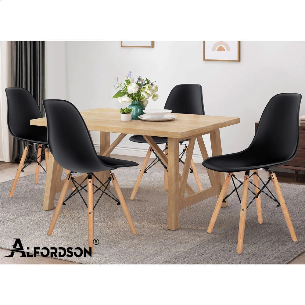 10 Alfordson 4x Dining Chairs Retro Steel Kitchen Lounge Cafe Solid Wood - Black, 10 of 10